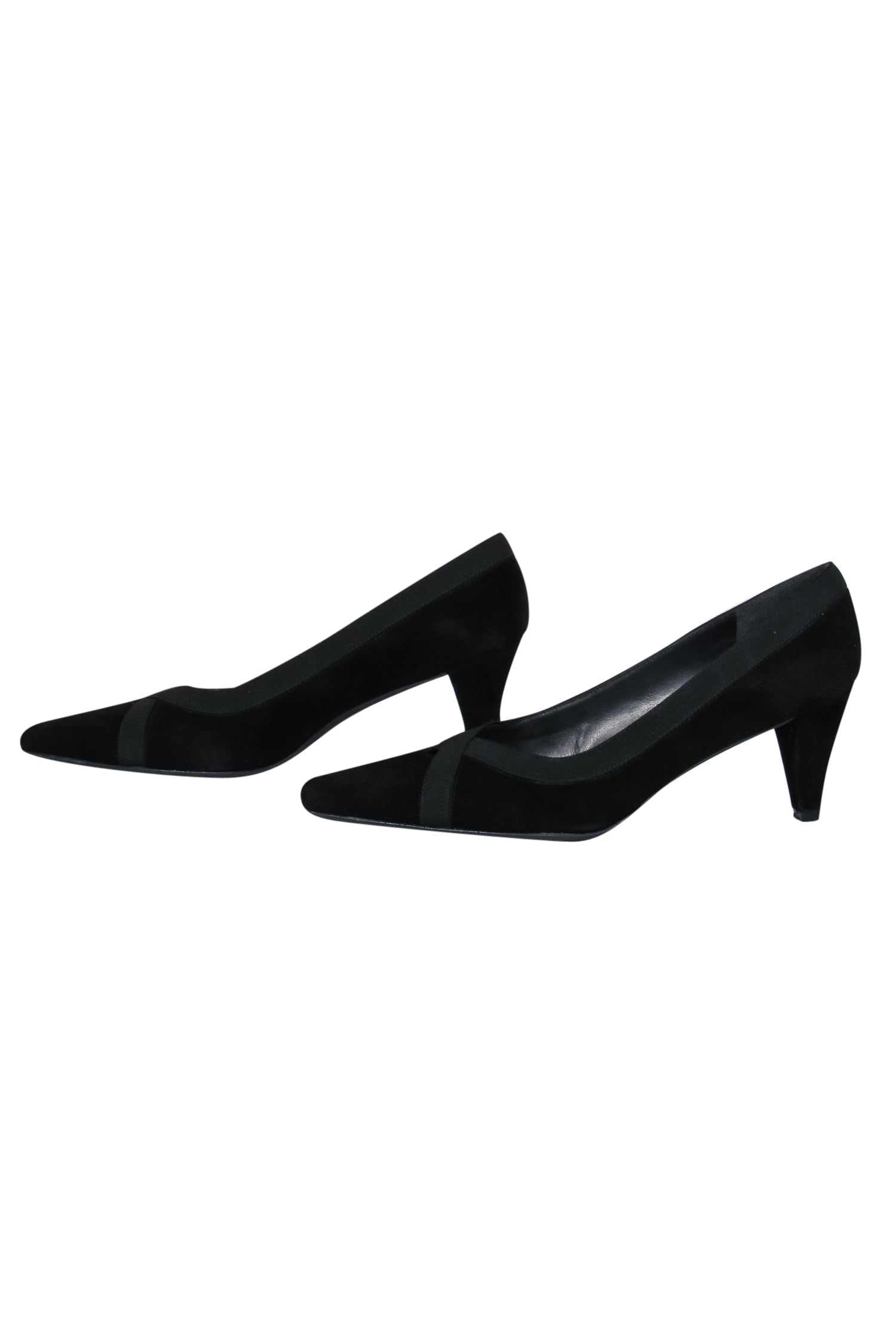 Stuart Weitzman Black Suede Pointed Toe Pumps with Ribbon Trim - Size 9.5