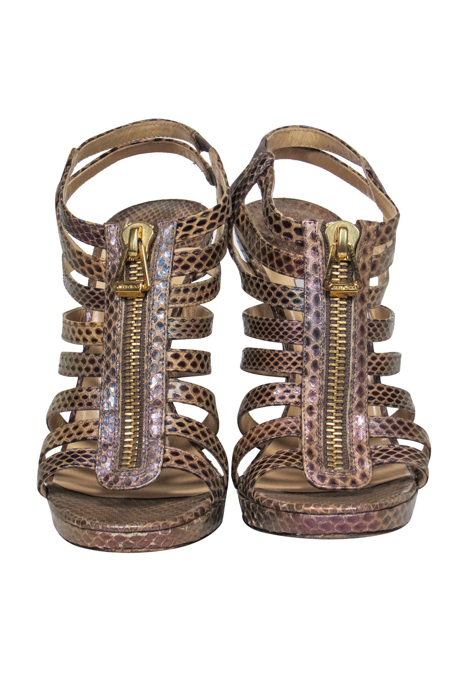 Jimmy Choo - Stunning Brown Snakeskin Strappy Zip - Up Pumps in Size 7