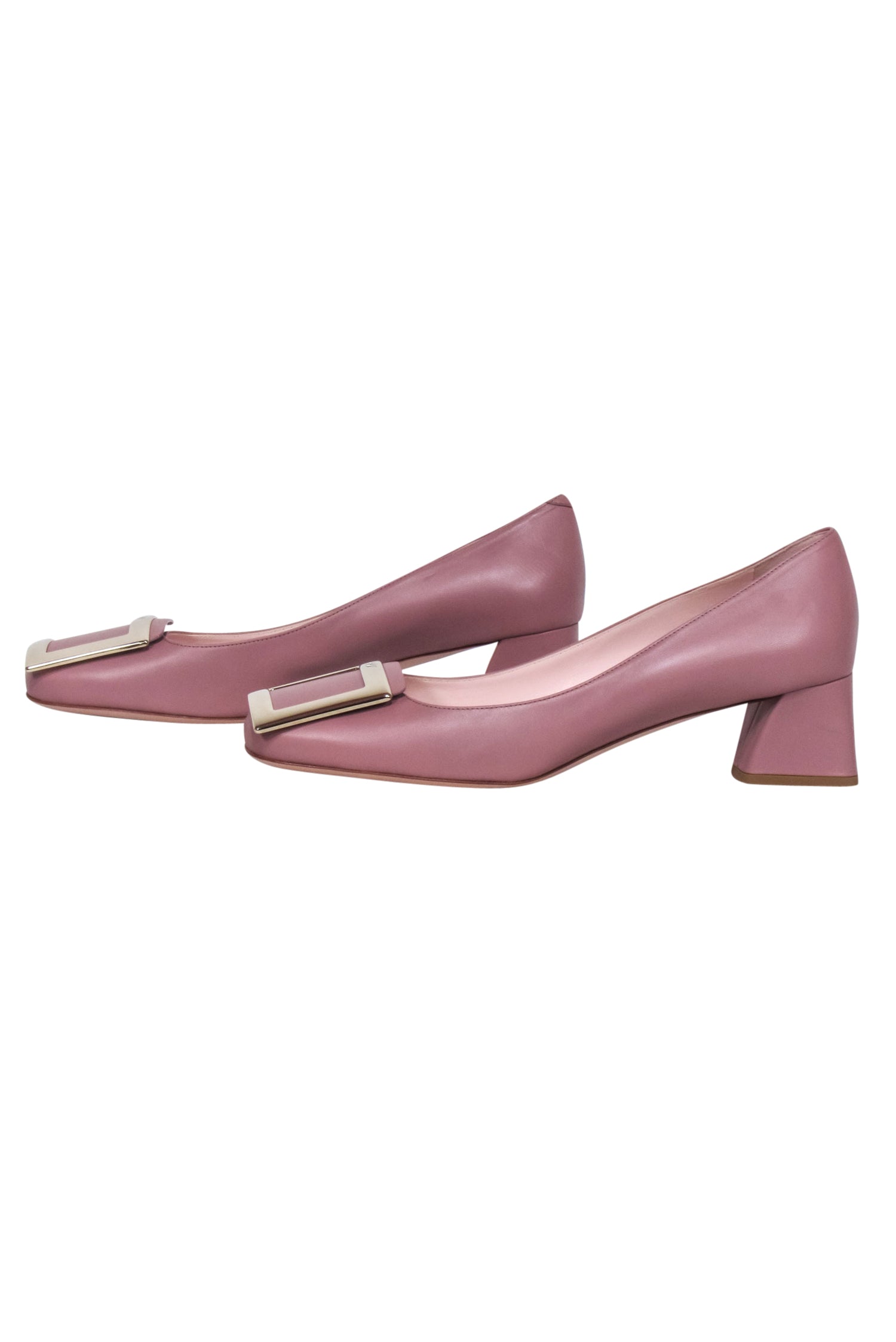 Roger Vivier Mauve Leather Chunky Heel Pumps with Large Buckle - Size 12