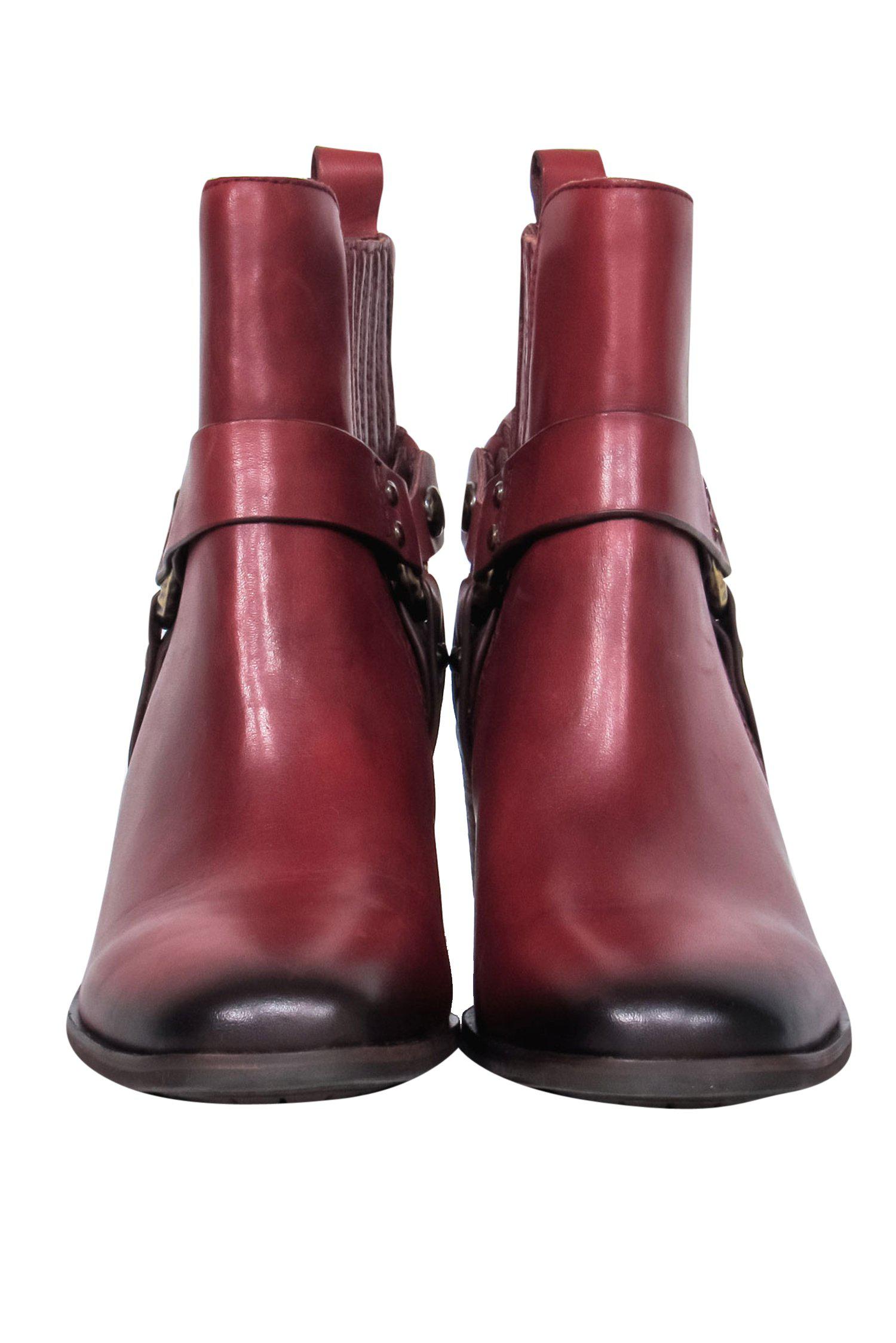 Sam Edelman's Gorgeous Burgundy Leather Ankle Booties with Buckle Design - Size 6.5