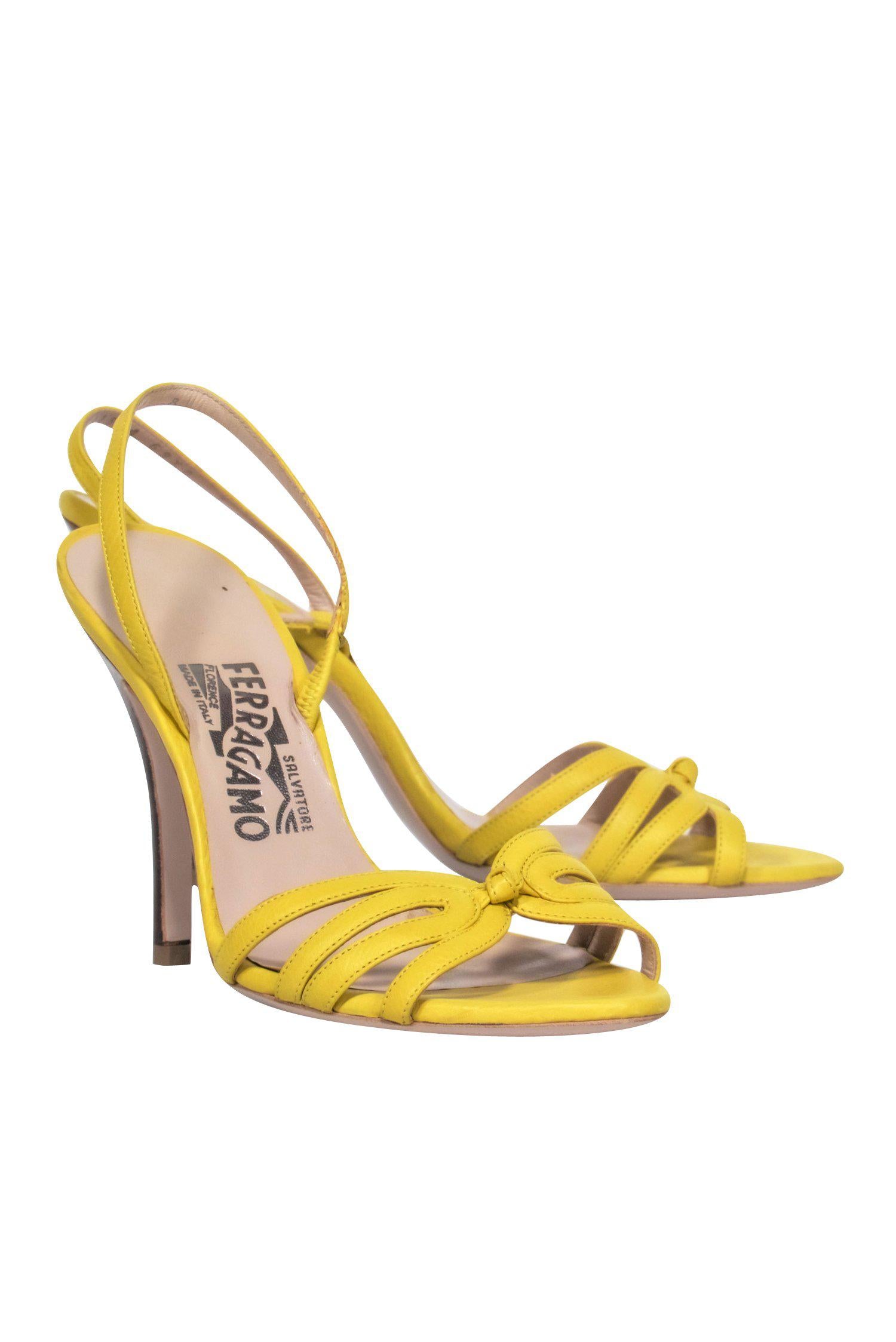 Ferragamo's Stunning Bright Yellow Strappy Slingback Pumps - Size 7