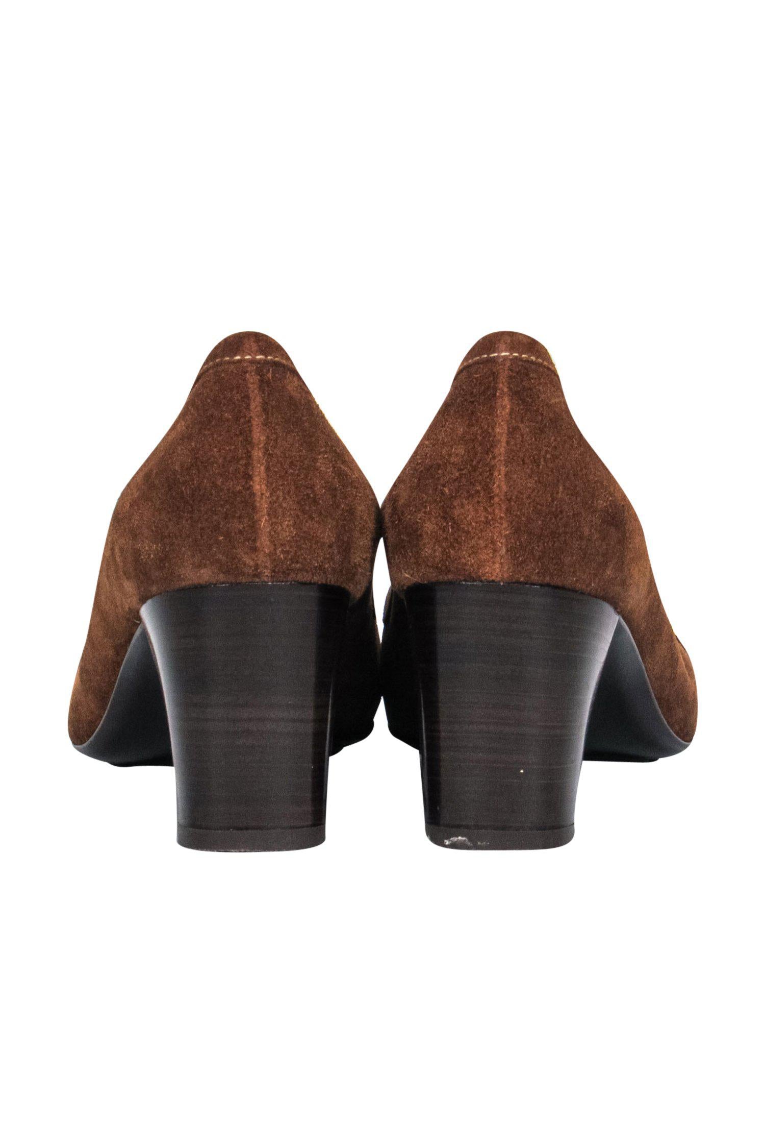 Ferragamo Brown Suede Buckle Loafer-Style Pumps - Size 9