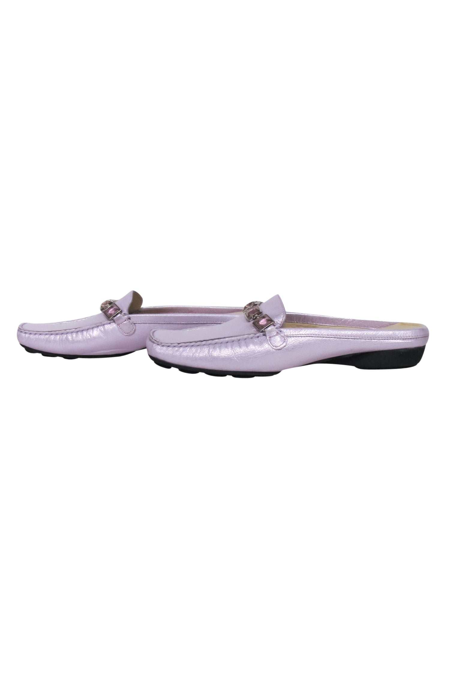 Stuart Weitzman Lavender Metallic Leather Mule Loafers with Crystal Rhinestones - Size 7