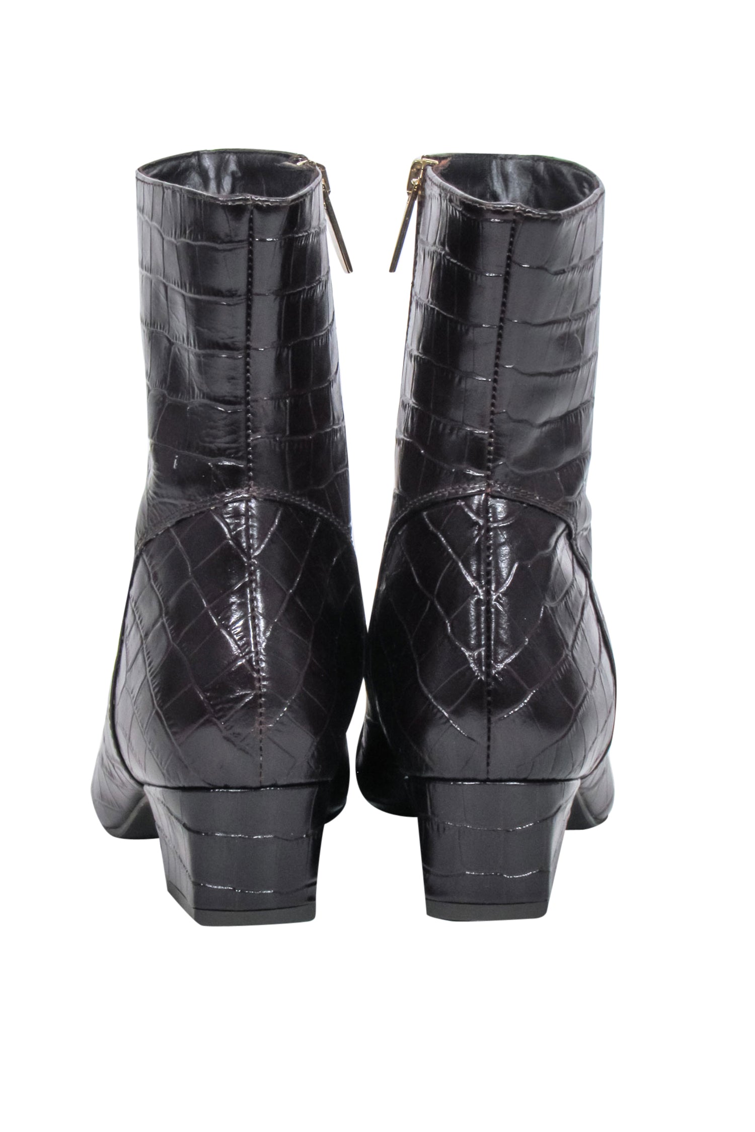 Aquatalia Brown Leather Croc-Textured Short Boots - Size 9 - A Must-Have for Fashionistas!