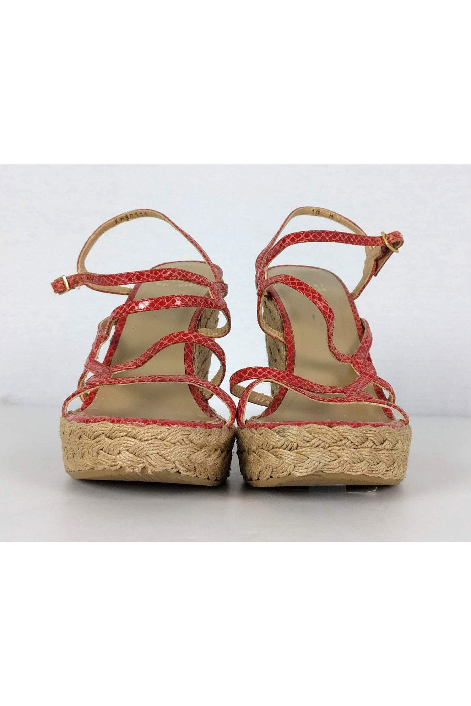 Stuart Weitzman's Stunning Red Snakeskin Strappy Wedges - Size 10