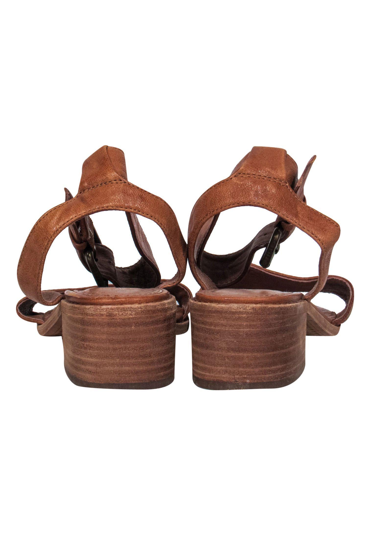 Frye Brown Leather Ankle Strap Heeled Sandals - Size 8, Perfect for Summer!