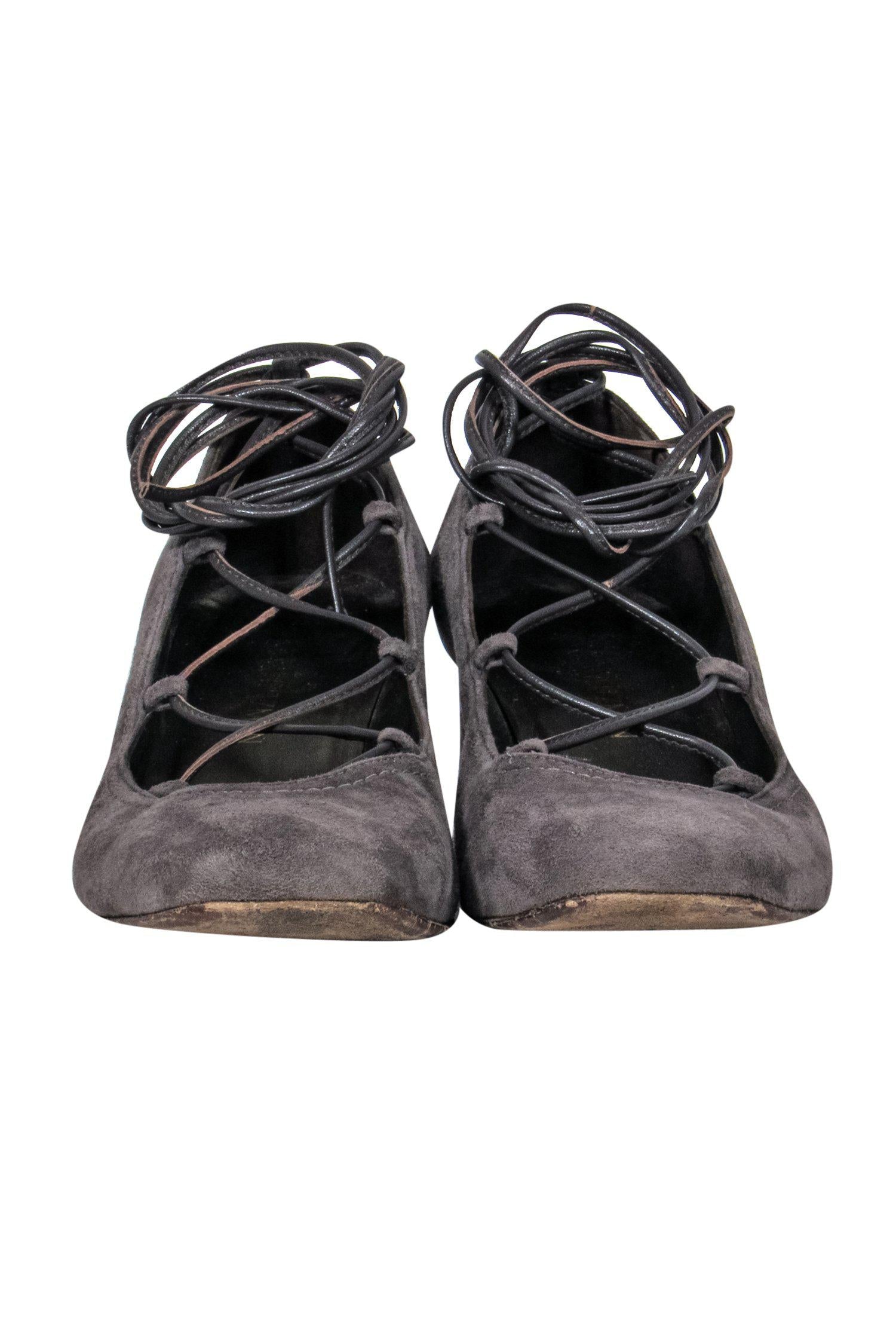 Stuart Weitzman's Gorgeous Dark Grey Suede Lace - Up Pumps in Size 8.5