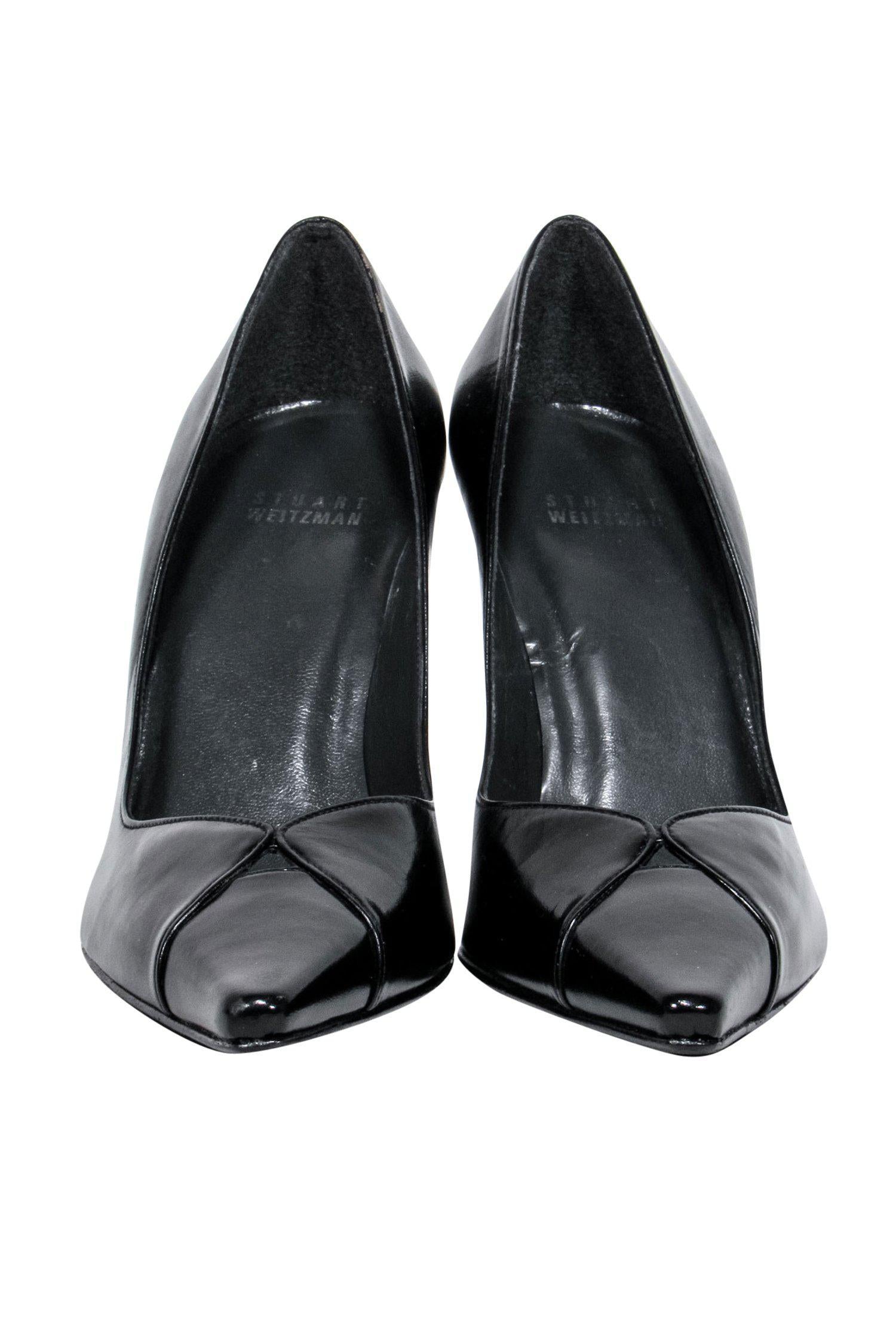 Stuart Weitzman Black Leather Pointy Toe Cutout Pumps - Size 8.5