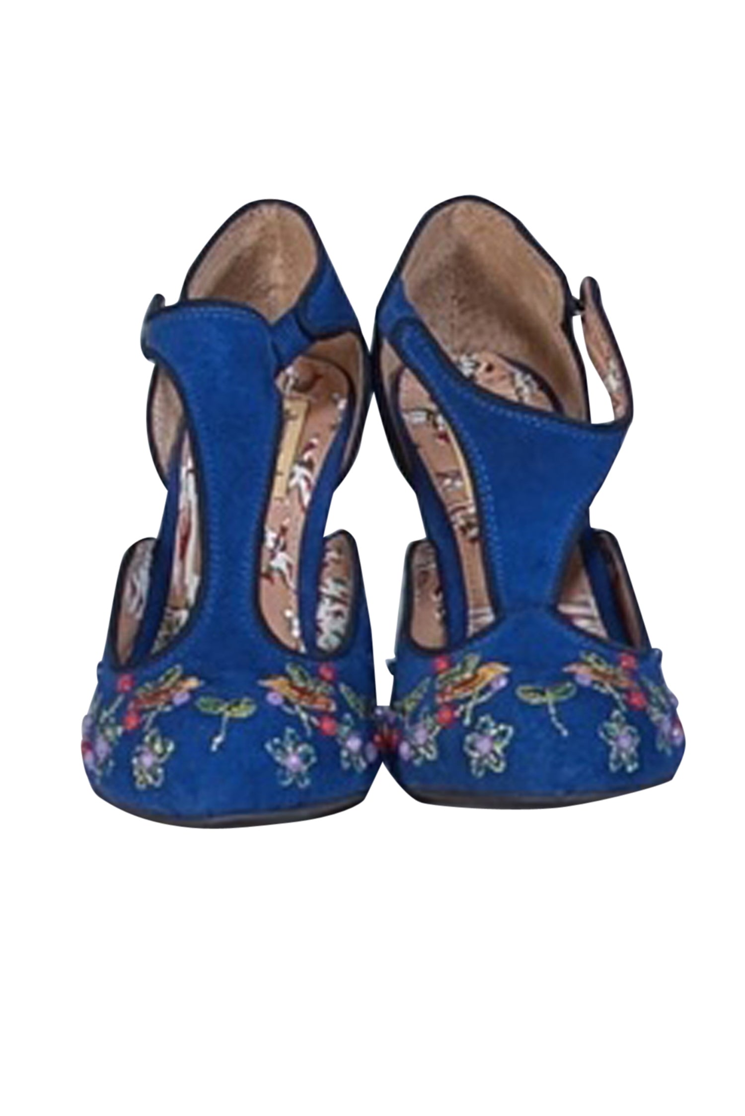 Miss L-Fire Blue Embroidery Orient Strappy Pumps - Size 7