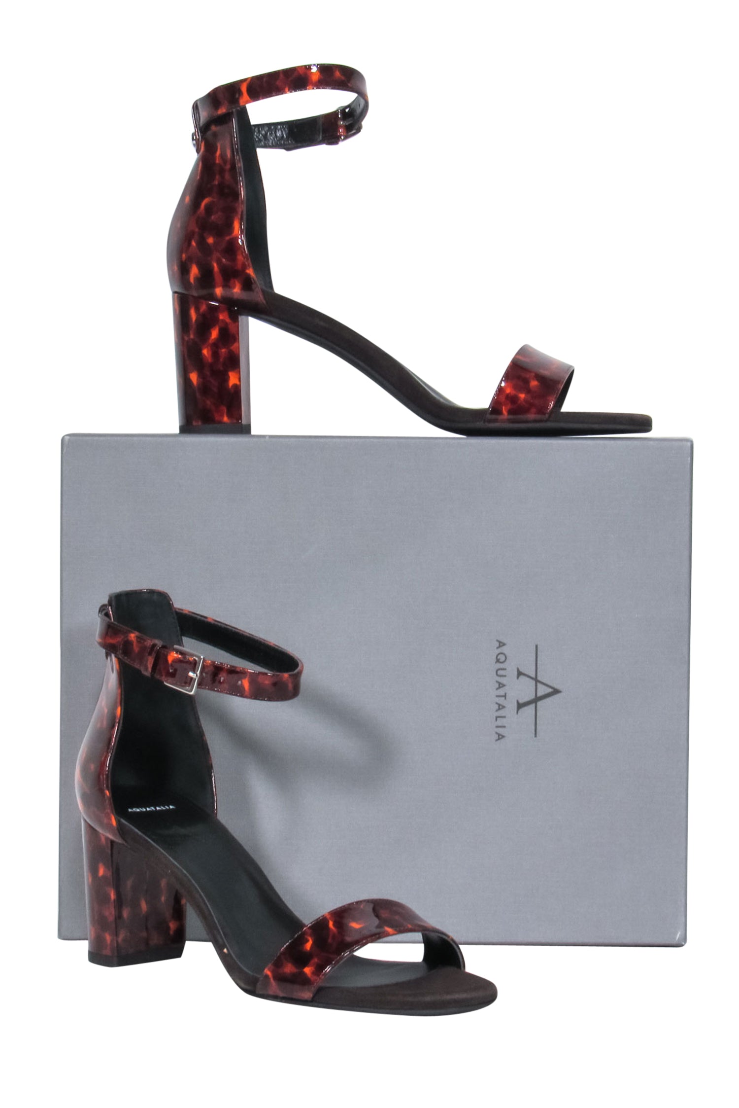 Aquatalia Brown Tortoise Shell Selena Ankle Strap Block Heels - Size 9