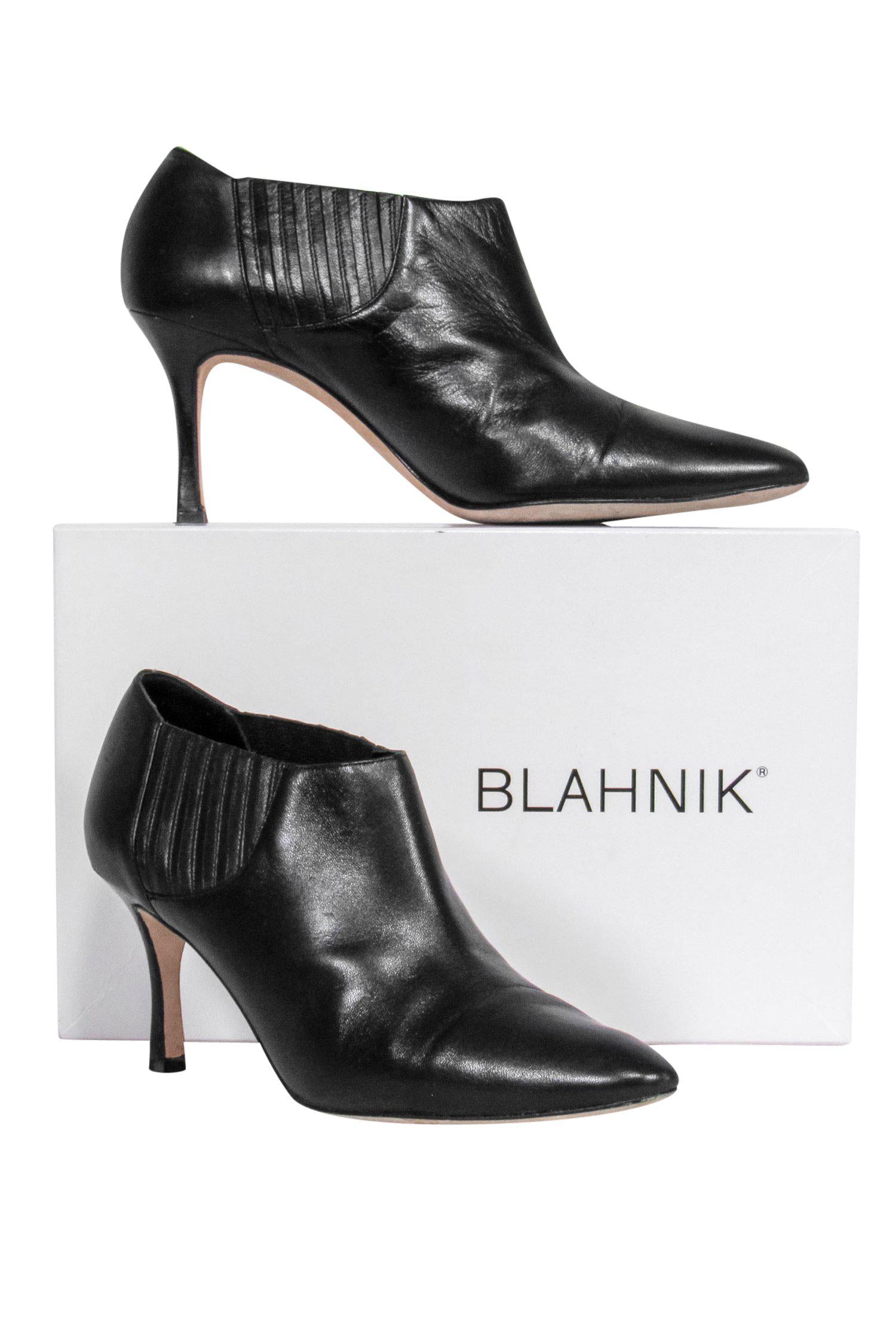 Manolo Blahnik's Stunning Black Leather Heeled Ankle Booties - Size 10