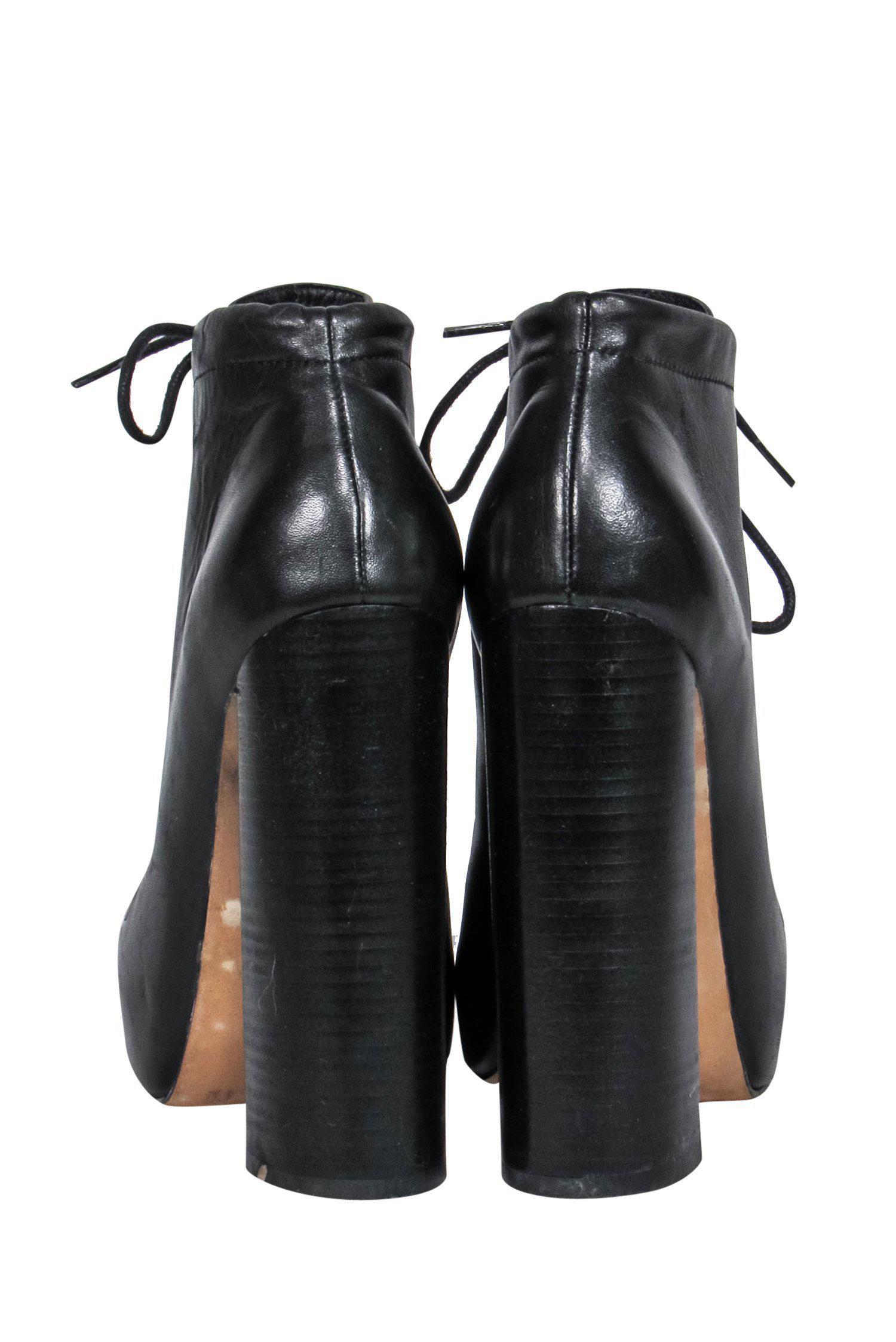 Alexander Wang Black Leather High Heel Tied Platform Booties - Size 6