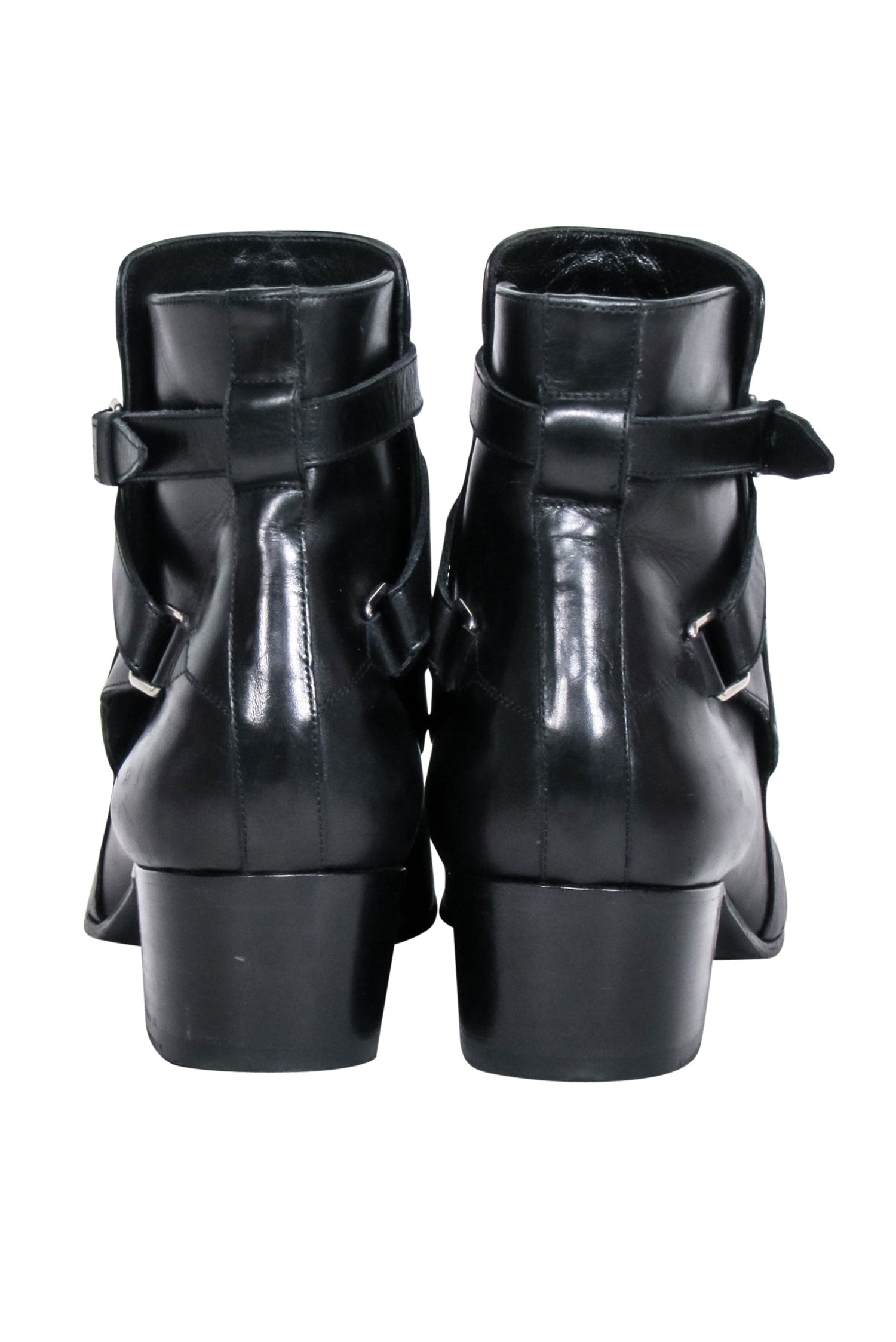 Yves Saint Laurent Black Leather Ankle Strap Boots - Size 8.5 - Chic Fall Essential