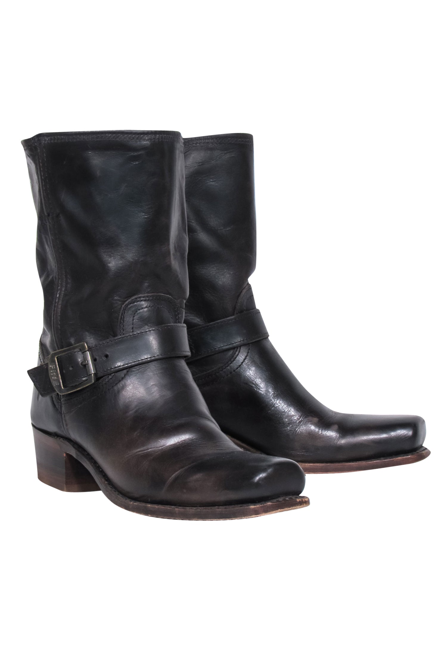 Frye Dark Brown Leather Western-Style Block Heel Booties - Size 10: Cowboy Chic!