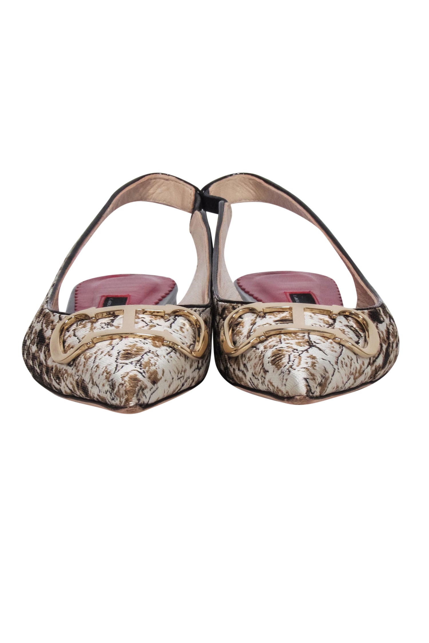 Carolina Herrera - Stunning Beige Brocade Print Sling-Back Flats in Size 7