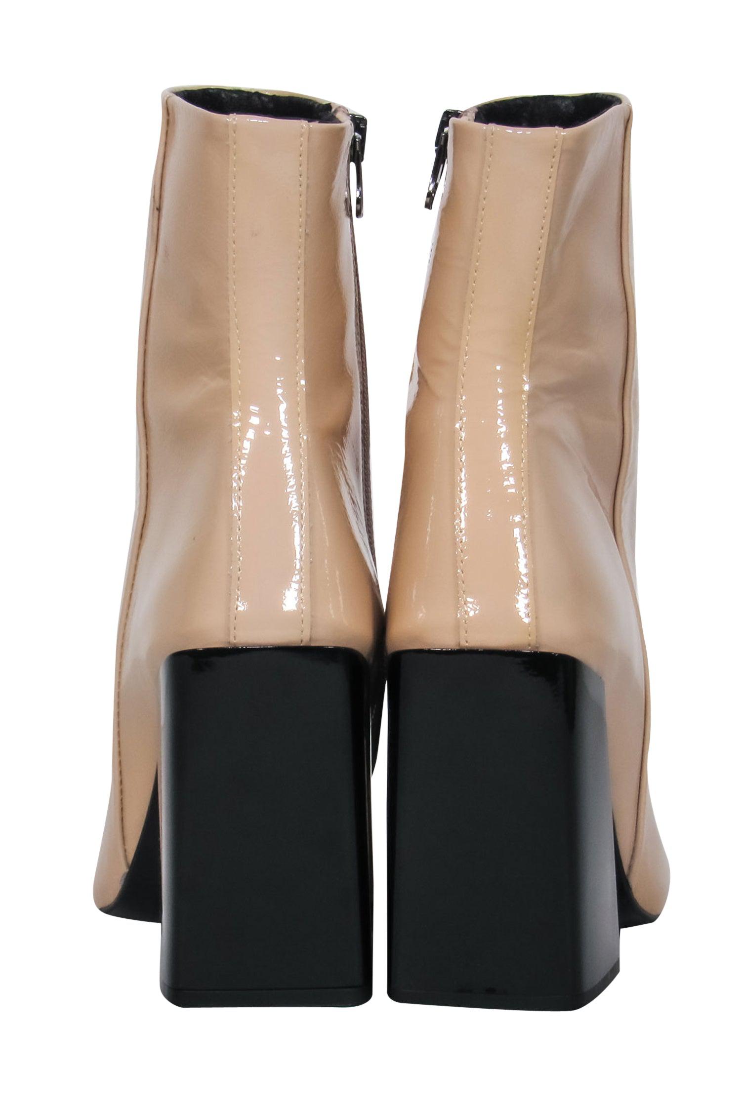 L'Intervalle Beige Patent Leather Square Toe Block Heel Booties - Size 7: A Mod Fashion Must-Have!