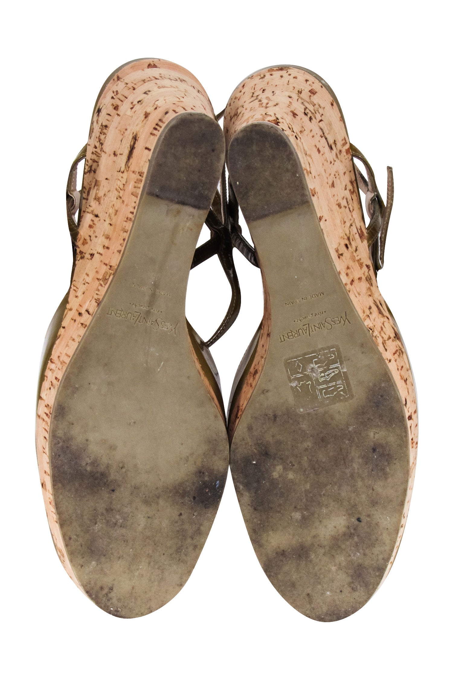 Yves Saint Laurent Olive Patent Leather Round Toe Wedges - Size 5 Summer Must-Have