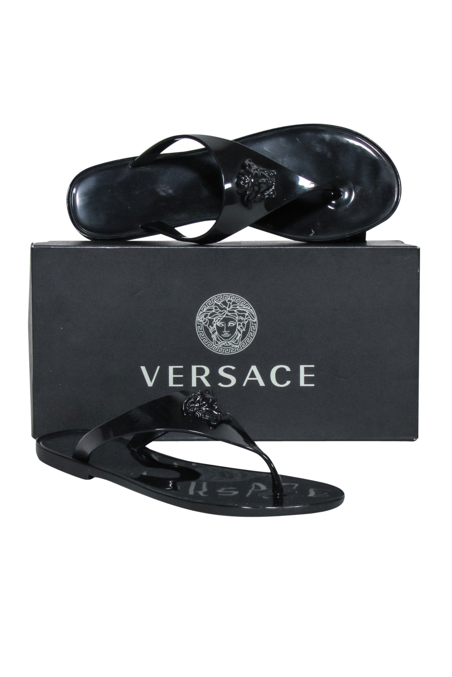 Versace Black Gomma Pool Slides - Size 8: Luxury for Your Vacation