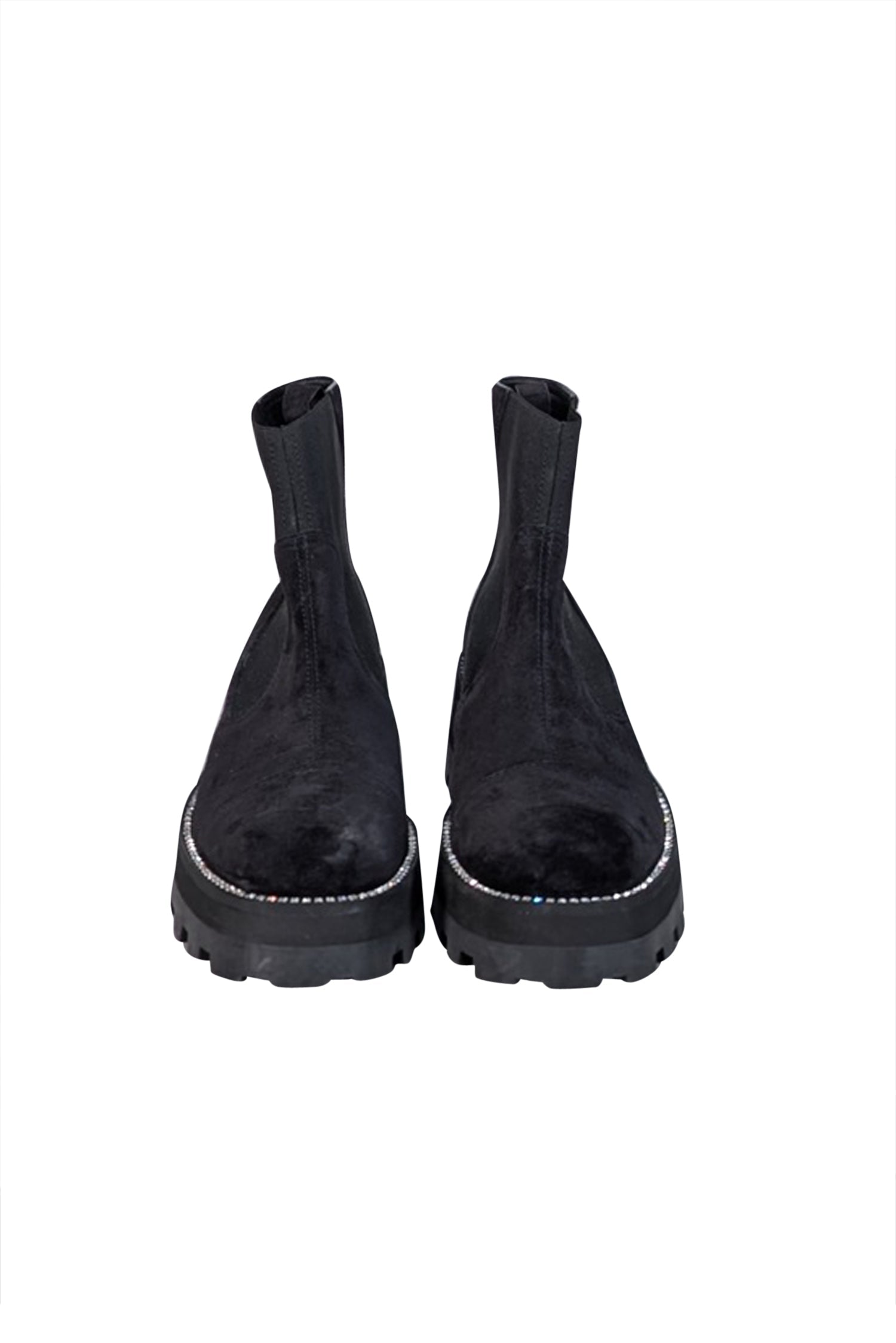 Jimmy Choo Black Suede Rhinestone-Trimmed Short Boots - Size 11