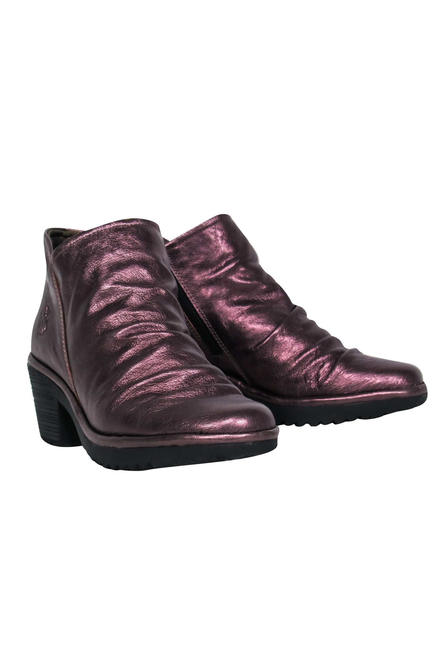 Fly London - Stunning Bronze Leather Round Toe Block Heel Booties, Size 9
