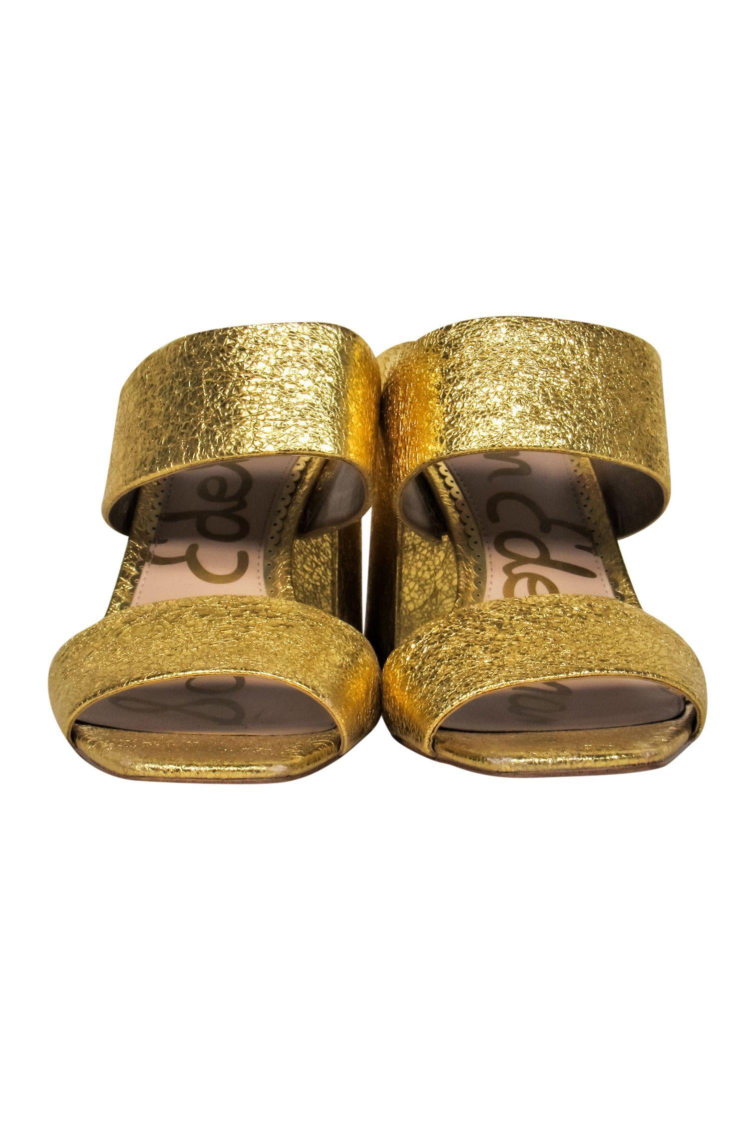 Sam Edelman Gold Crinkled Block Heel Mules - Size 9: Sparkle Every Day!