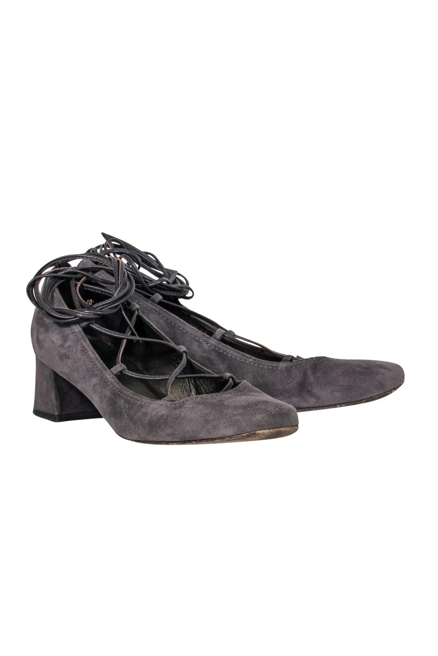 Stuart Weitzman's Gorgeous Dark Grey Suede Lace - Up Pumps in Size 8.5
