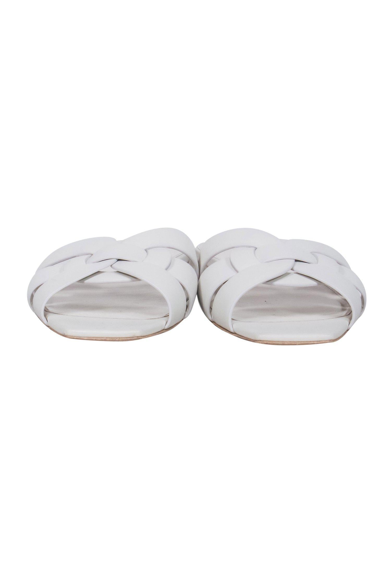 Saint Laurent Ivory Woven Leather Slide Sandals - Size 9 for Effortless Summer Style