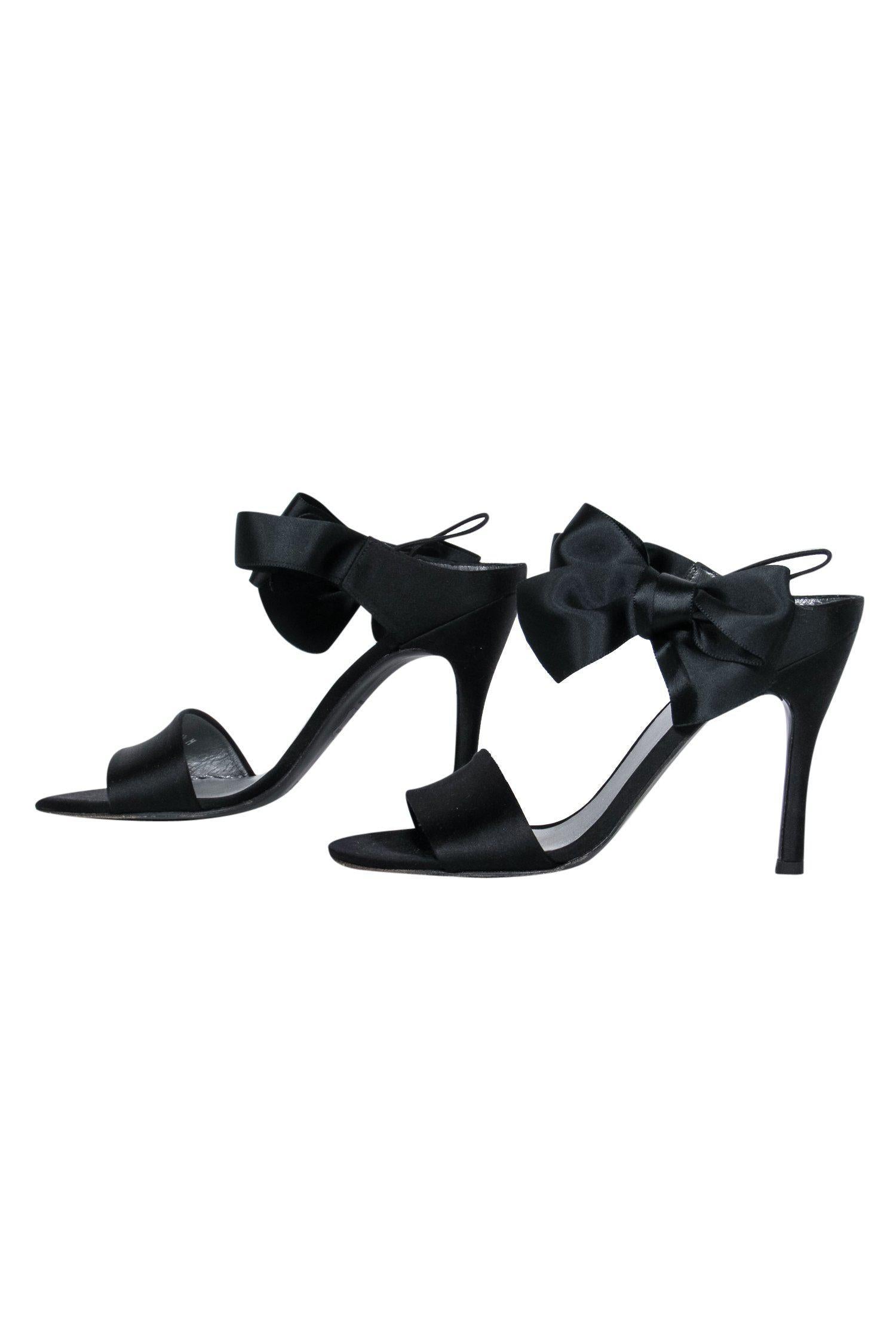 Stuart Weitzman Black Satin Strappy Bow Pumps - Size 8.5