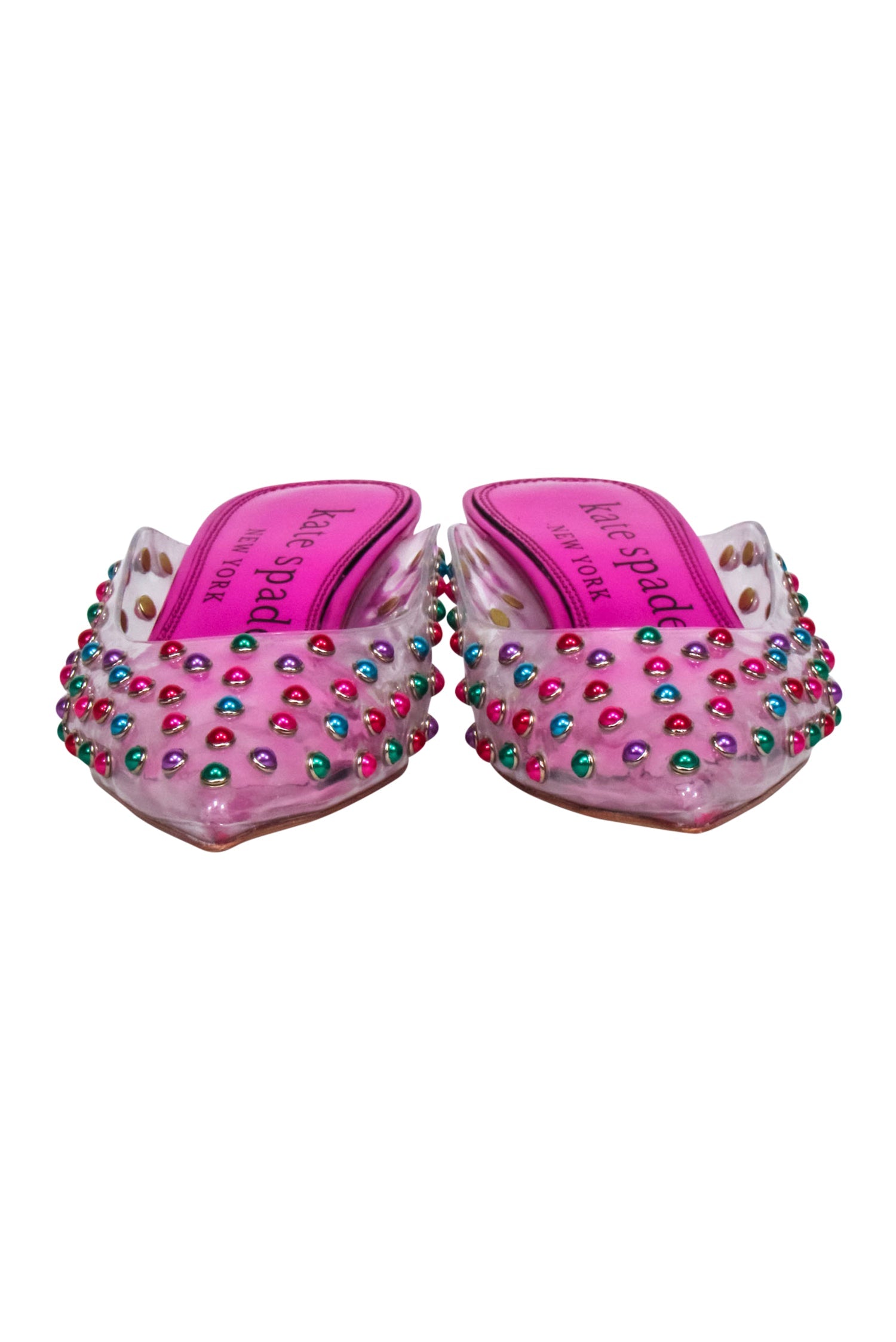 Kate Spade Pink Metallic Mules with Multi - Color Embellishments, Size 6