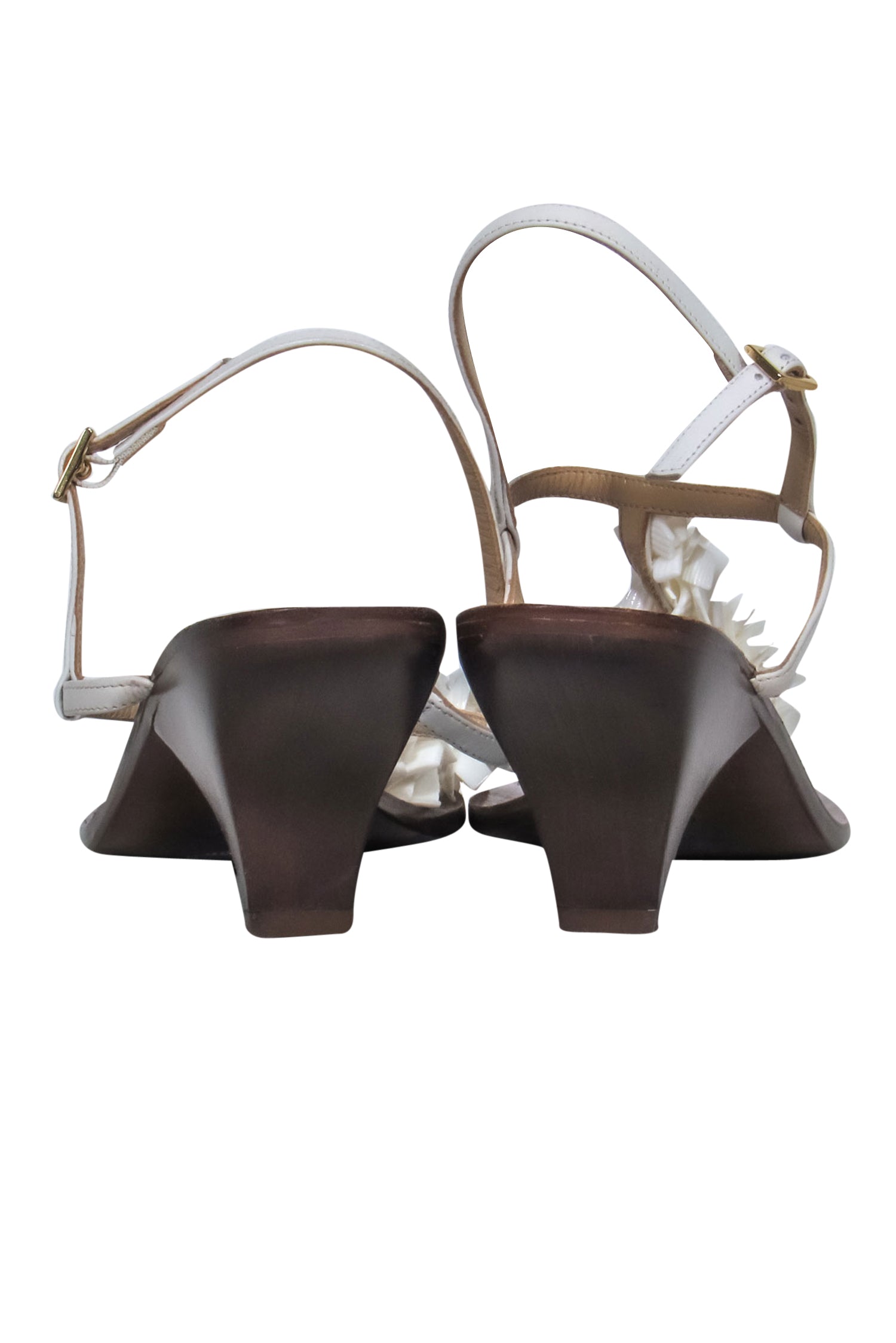 Kate Spade White Seashell T-Strap Wooden Kitten Heel Sandals - Size 8 - Perfect for Summer!