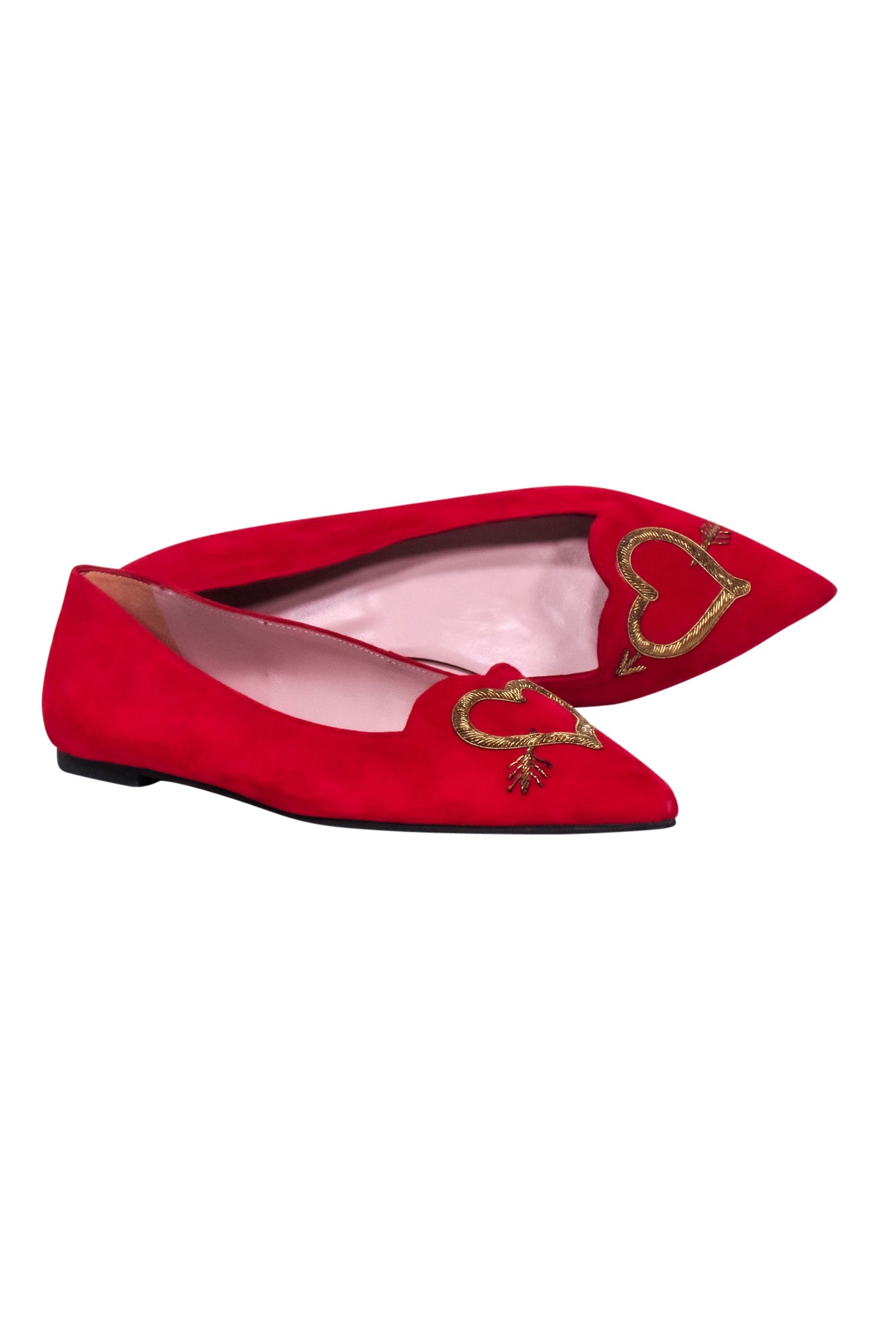 Gorgeous Red Pointed Toe Heart - Embroidered Pretty Loafers Size 12