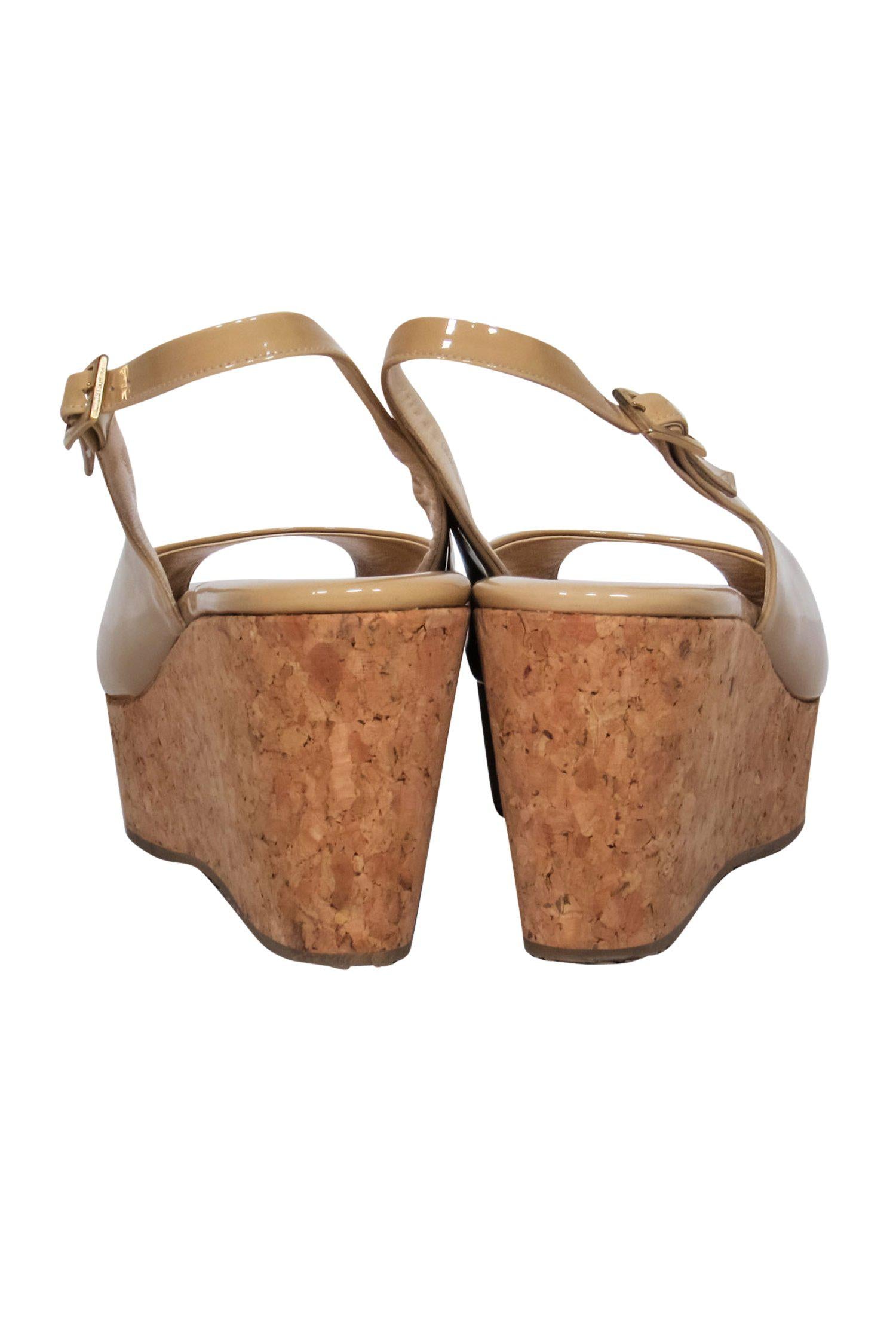 Jimmy Choo Nude Patent Slingback Platform Wedges - Size 9: A Must-Have Fashion Statement!