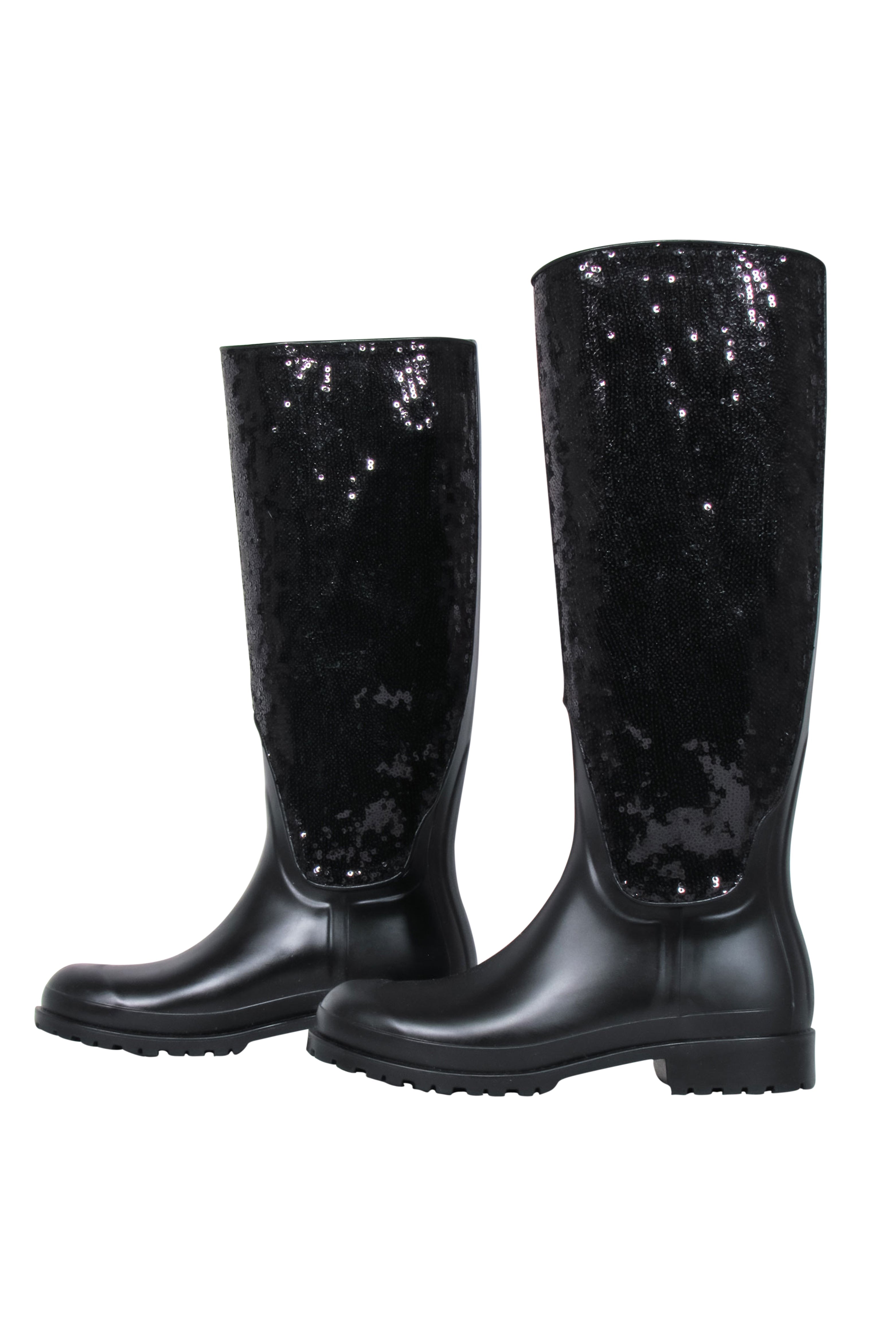 Yves Saint Laurent - Glamorous Black Sequin Rubber Boots, Size 7