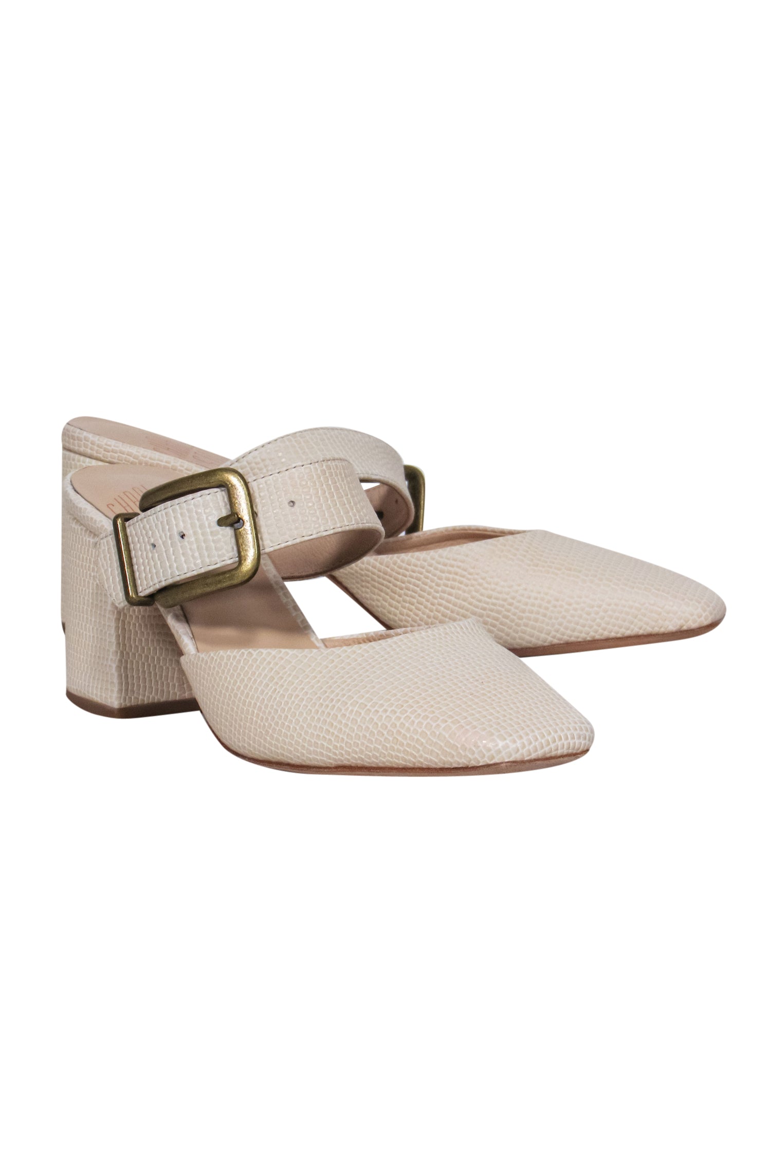 Charlotte Stone Cream Embossed Square Toe Buckle Heels - Size 7: Glam Up Your Day!