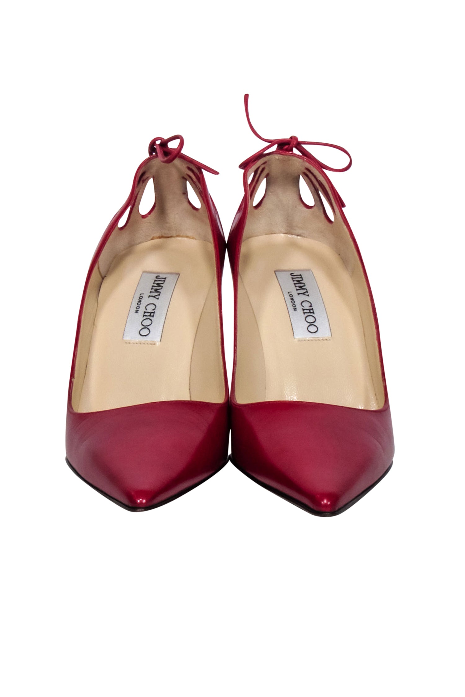 Jimmy Choo Red Leather Pointed-Toe Lasercut Bow Pumps - Size 6.5