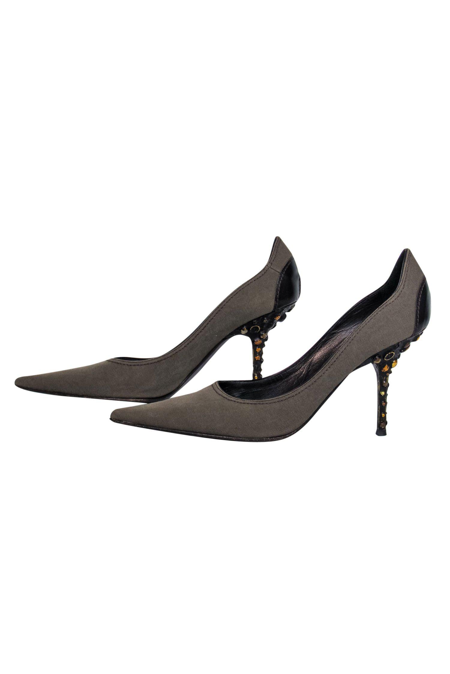 Giuseppe Zanotti Olive Green Pointed Toe Jeweled Heel Pumps - Size 7.5