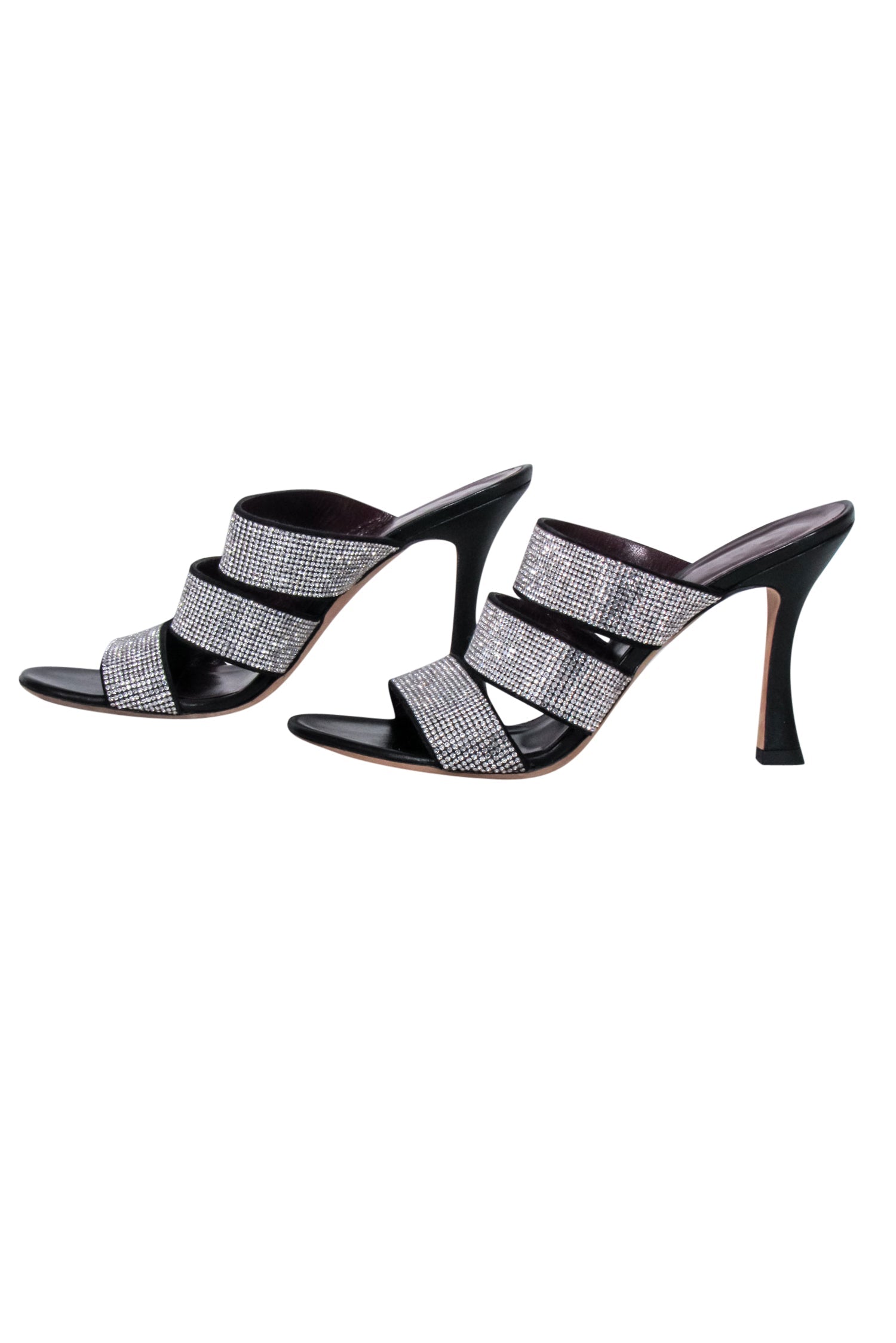 Staud - Glitzy Black Leather Rhinestone Mule Pumps in Size 8