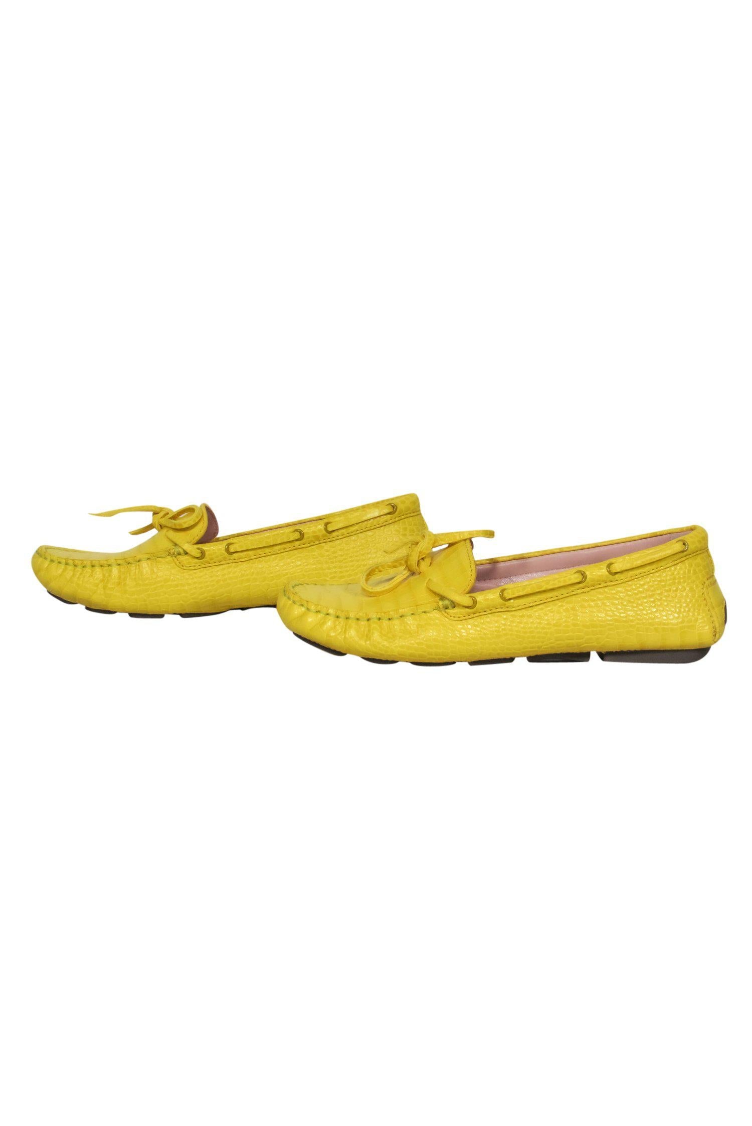 J.Crew - Stunning Bright Yellow Reptile Embossed Leather Loafers in Size 8.5