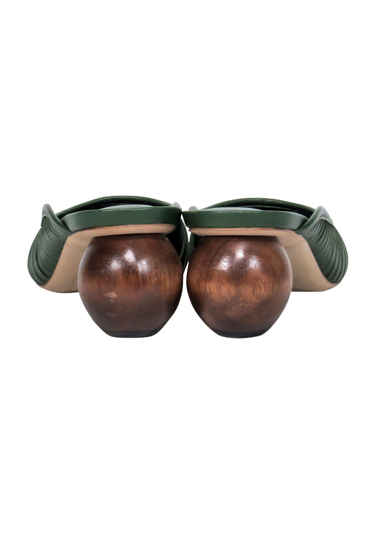 Cult Gaia Forest Green Leather Pointed Toe Ball - Heel Mules in Size 9: Tropical Trendsetters!