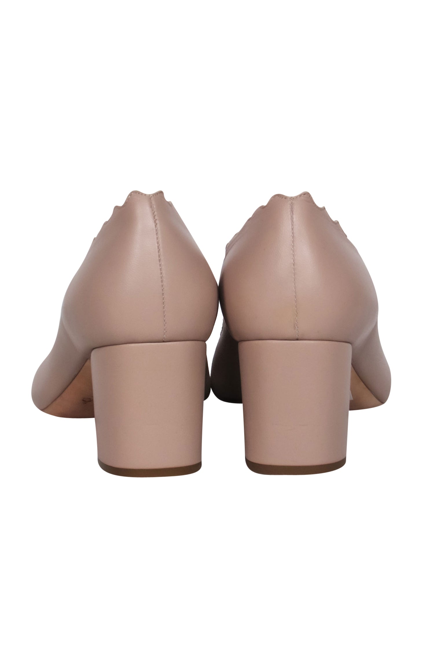 Chloe Beige Leather Scalloped Block Heel Pumps - Size 10: Chic & Irresistible!