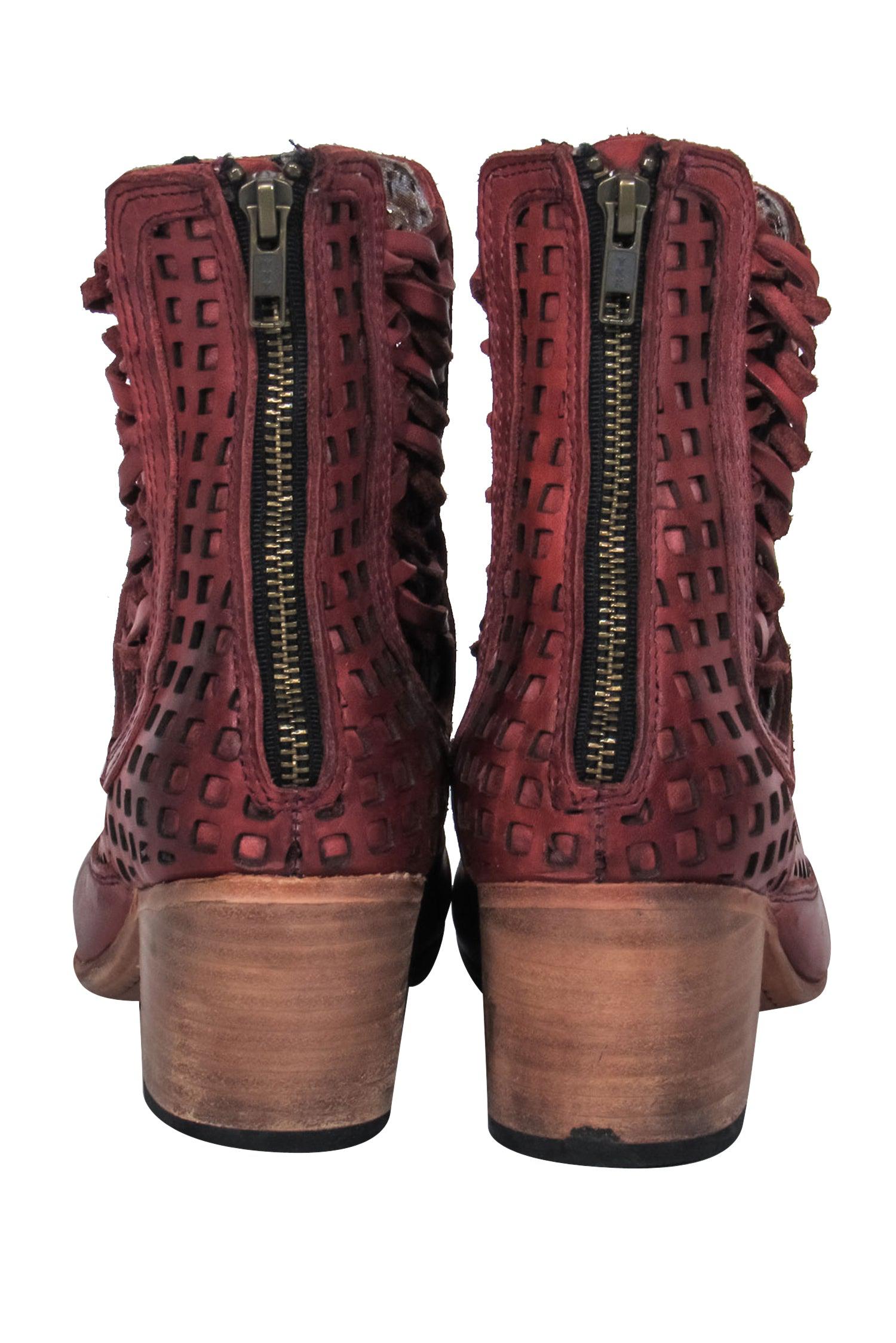 Steven's Freebird Cognac Leather Mesh Block Heel Booties - Size 9