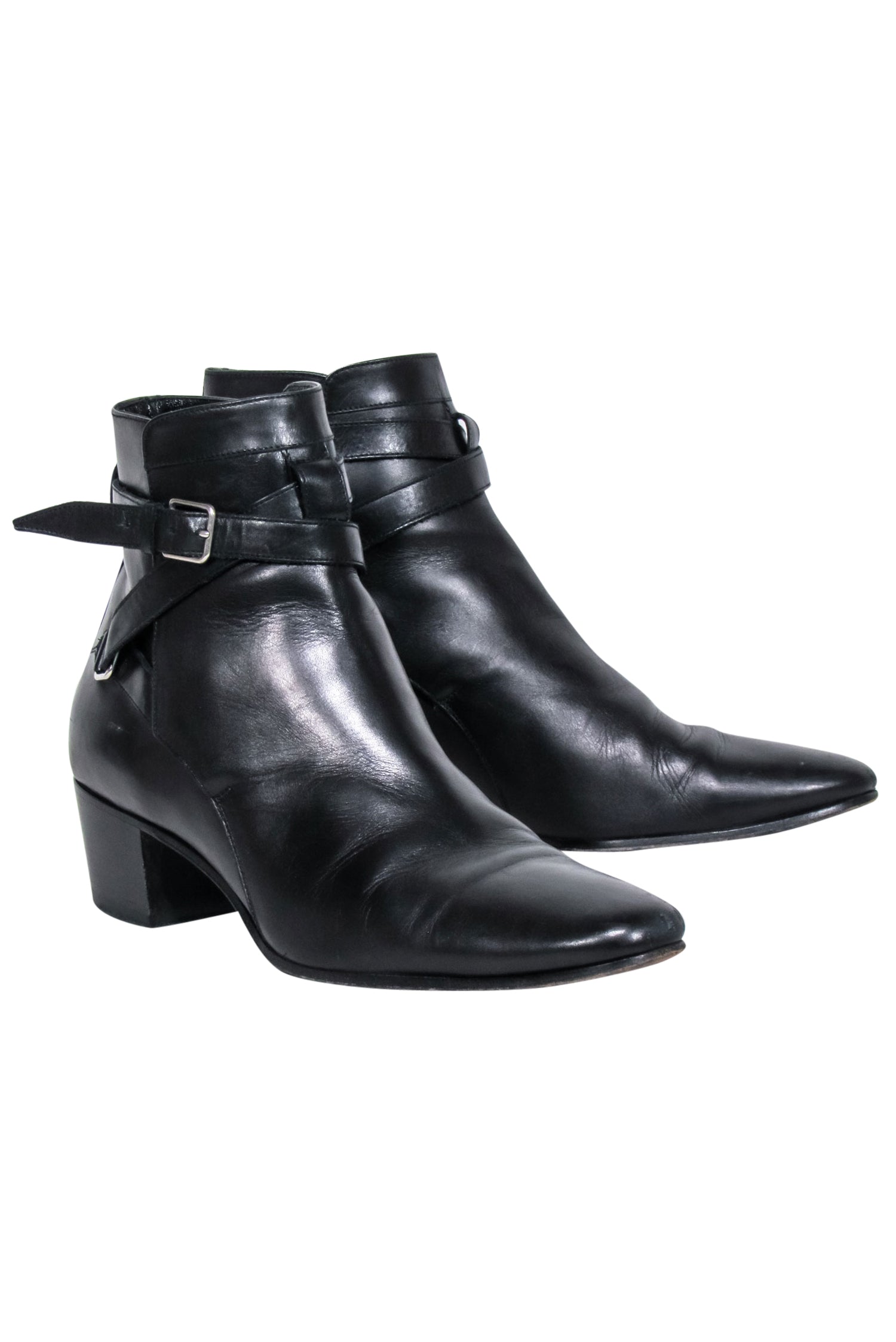Yves Saint Laurent Black Leather Ankle Strap Boots - Size 8.5 - Chic Fall Essential