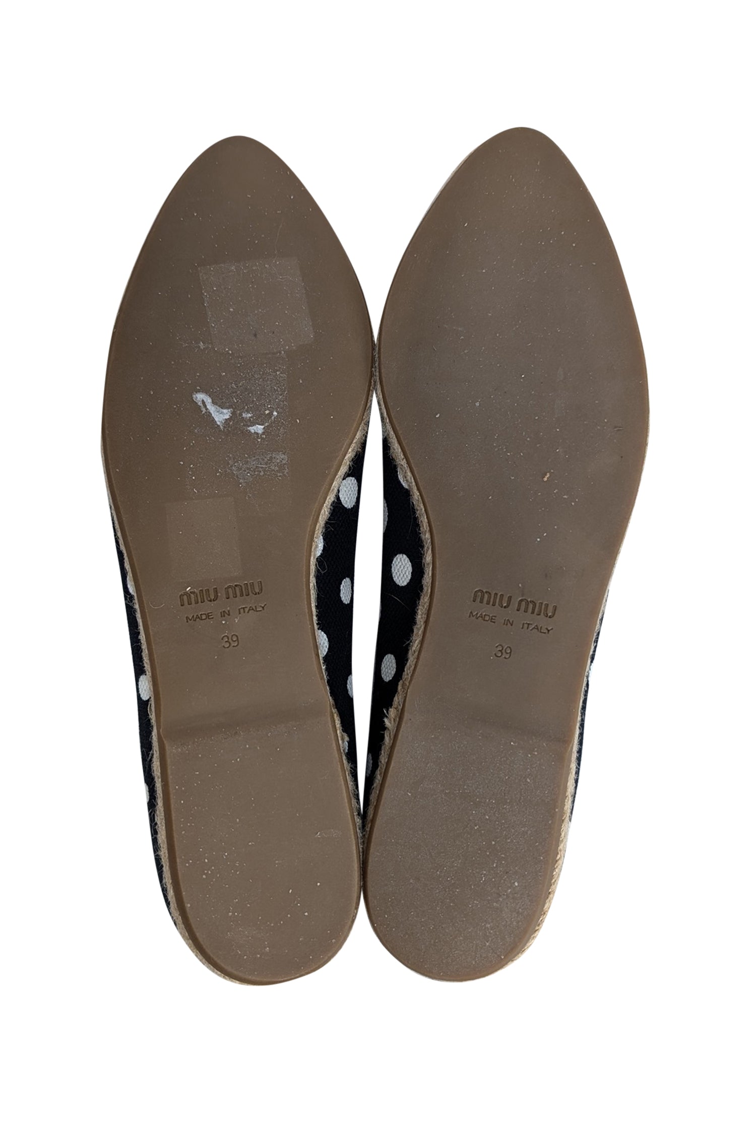 Miu Miu's Charming Black & White Polka Dot Espadrille Flats - Size 9