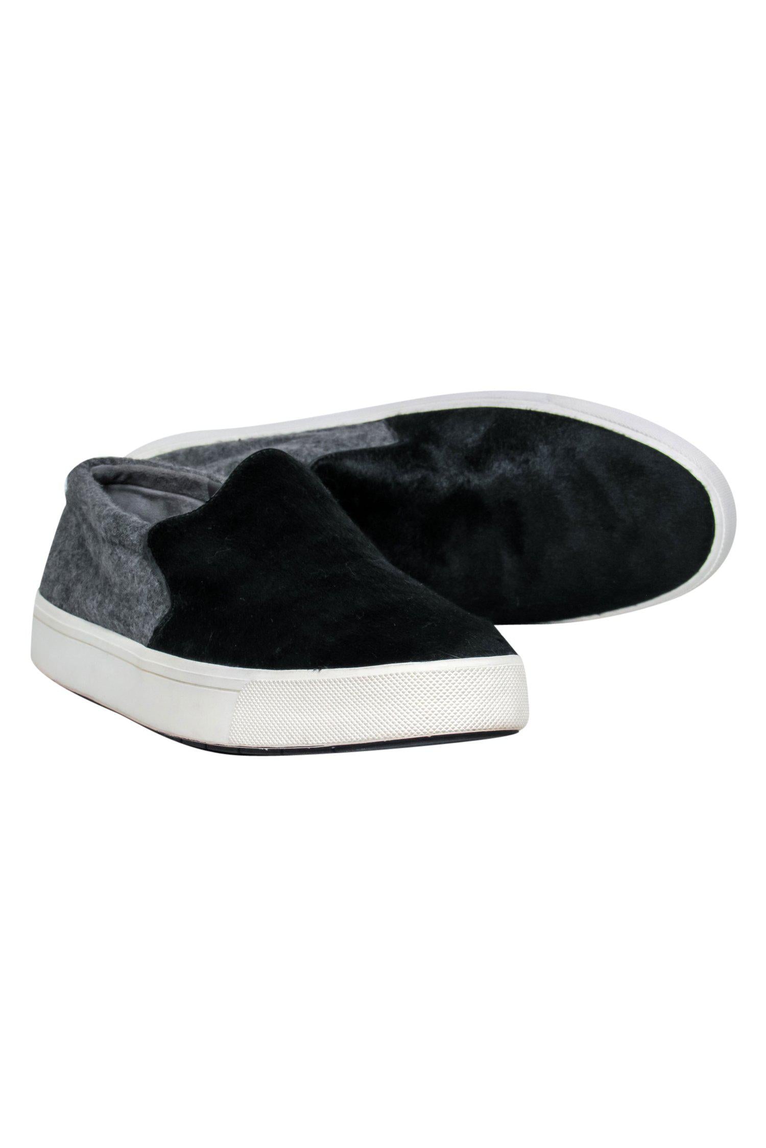 Vince - Stunning Black & Grey Calf Hair & Felt Colorblocked Platform Sneakers - Size 8.5
