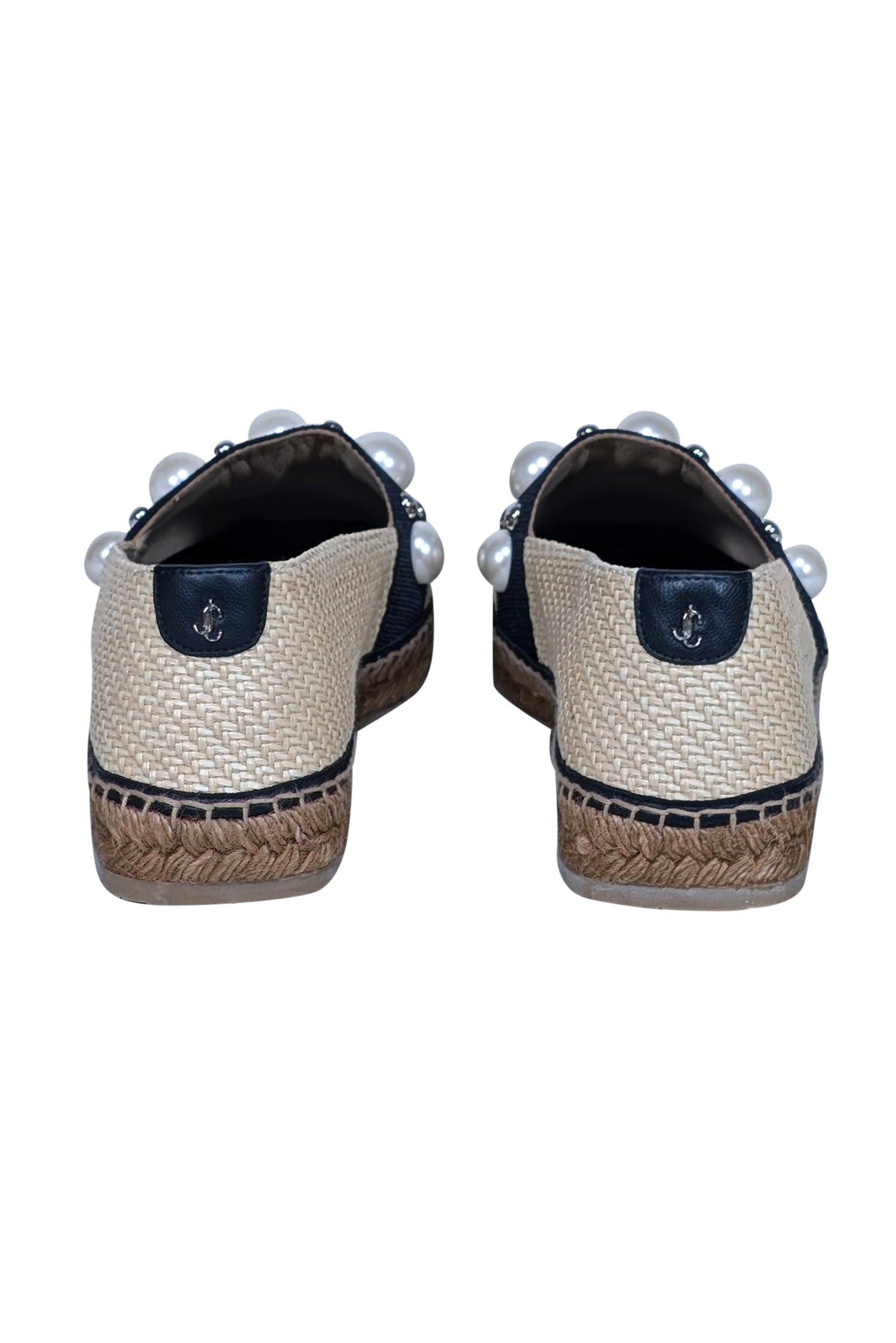 Jimmy Choo - Stunning Beige Raffia & Pearl Trim Loafers in Size 11