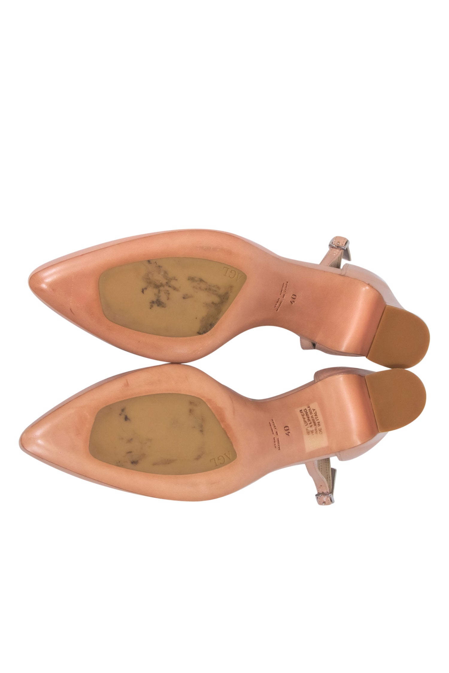 AGL Nude Patent Leather Pointed Toe Block Heel Ankle Strap Pumps - Size 10 - Your Ultimate Stylish Footwear