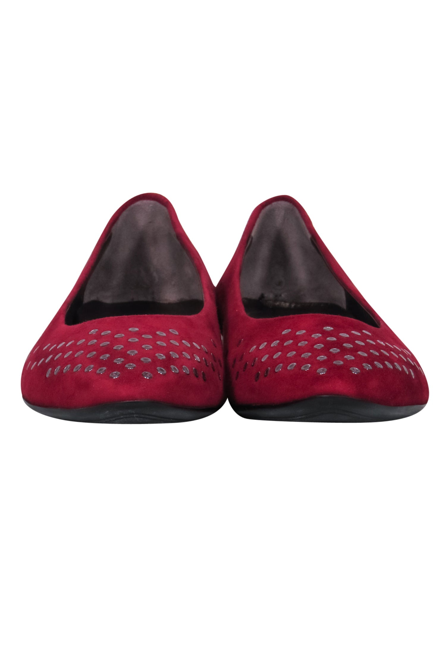 AGL - Stunning Dark Red Suede Flats with Grommets, Size 8