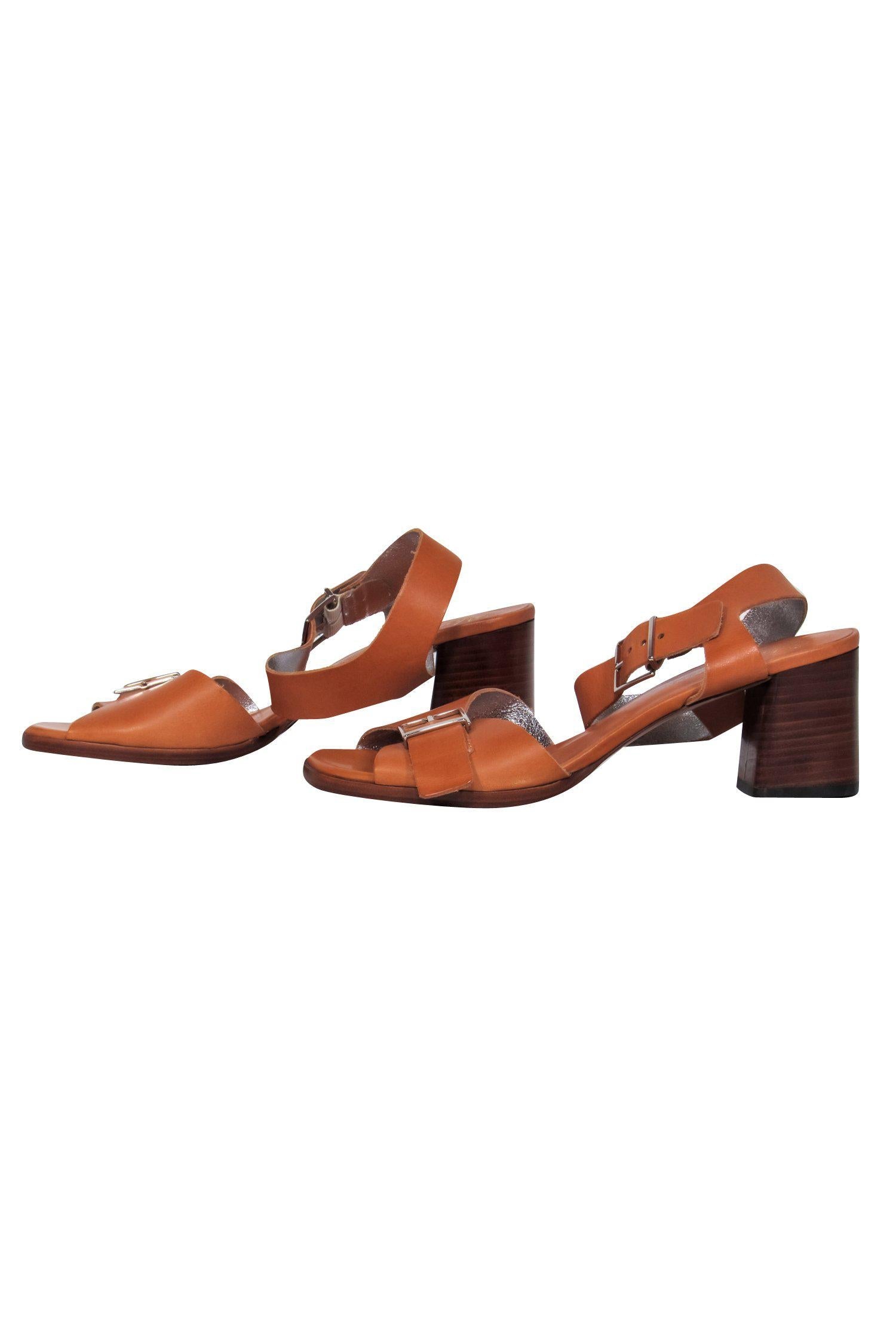 Robert Clergerie Brown Leather Buckle Strap Block Heel Sandals - Size 8.5, Must - Have Fashion!