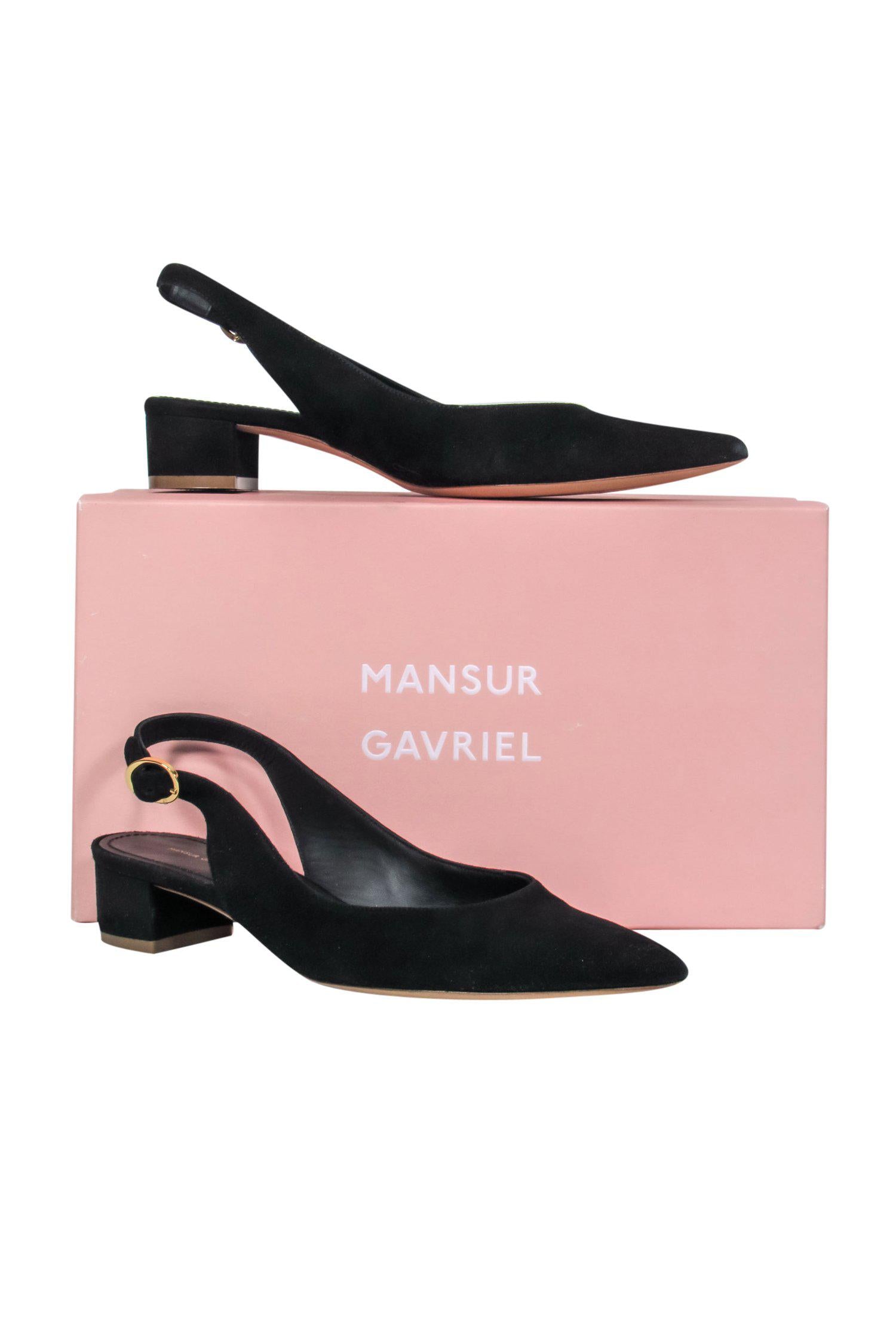 Mansur Gavriel's Stunning Black Suede Pointed Toe Slingback Kitten Heels - Size 6