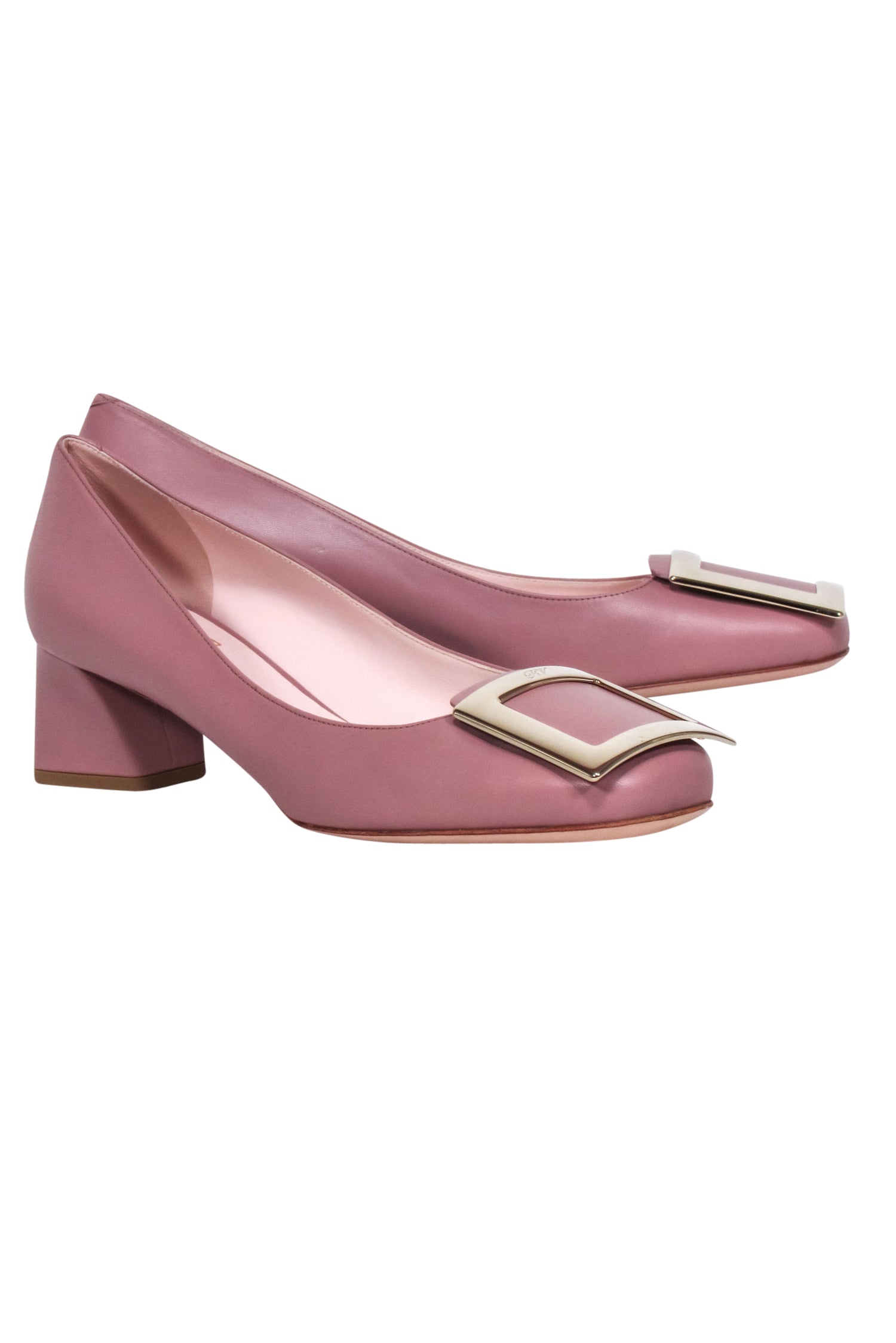 Roger Vivier Mauve Leather Chunky Heel Pumps with Large Buckle - Size 12